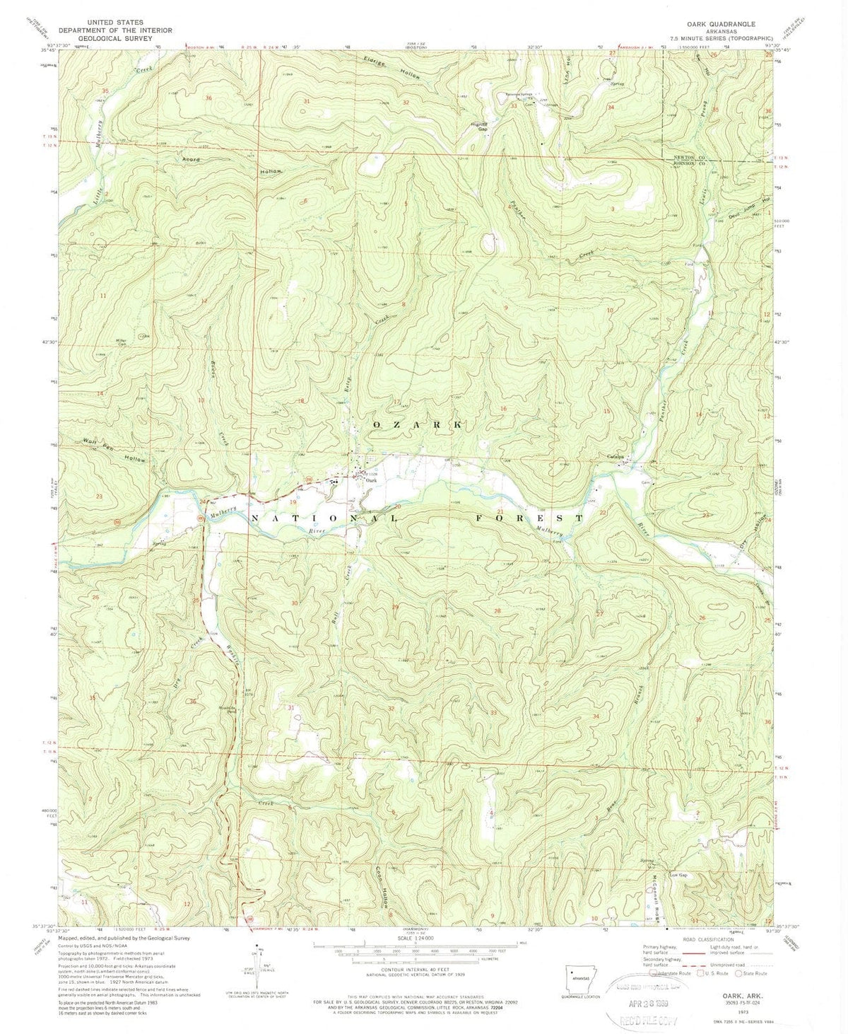 1973 Oark, AR - Arkansas - USGS Topographic Map