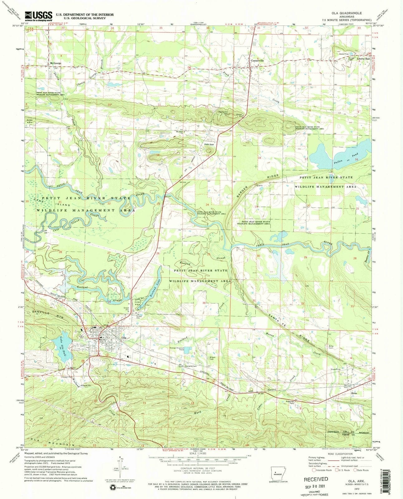 1972 Ola, AR - Arkansas - USGS Topographic Map
