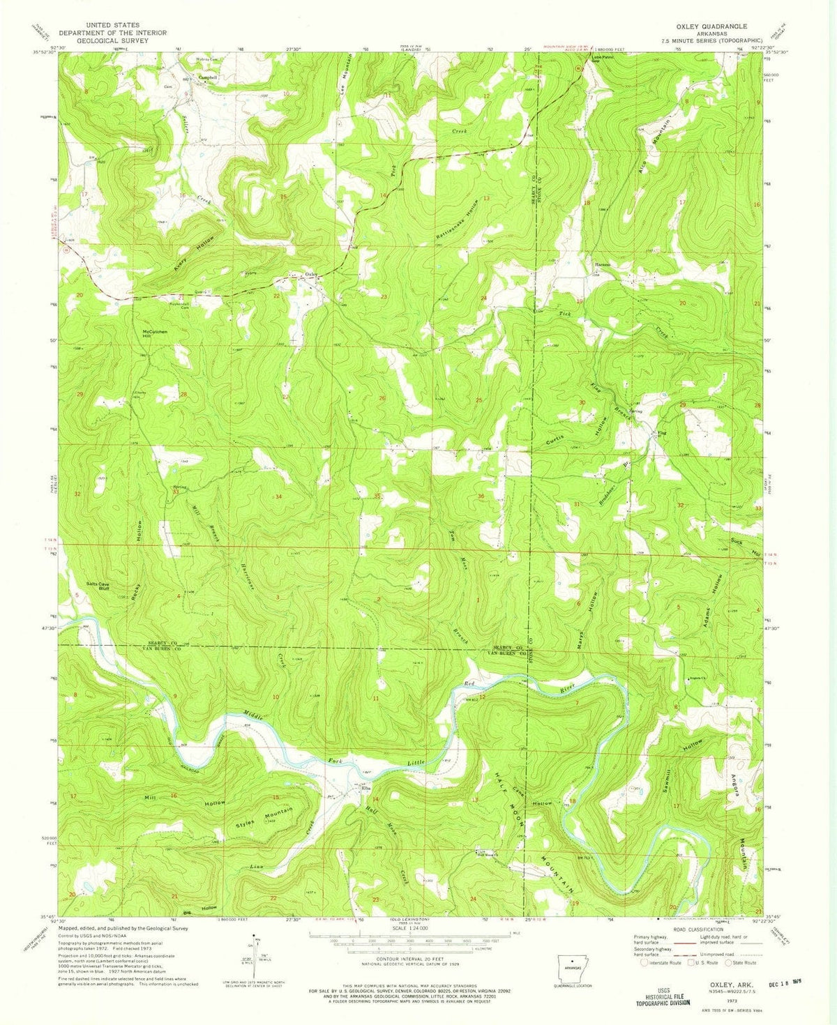 1973 Oxley, AR - Arkansas - USGS Topographic Map