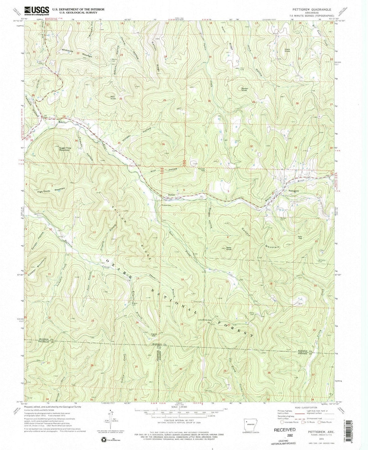 1973 Pettigrew, AR - Arkansas - USGS Topographic Map