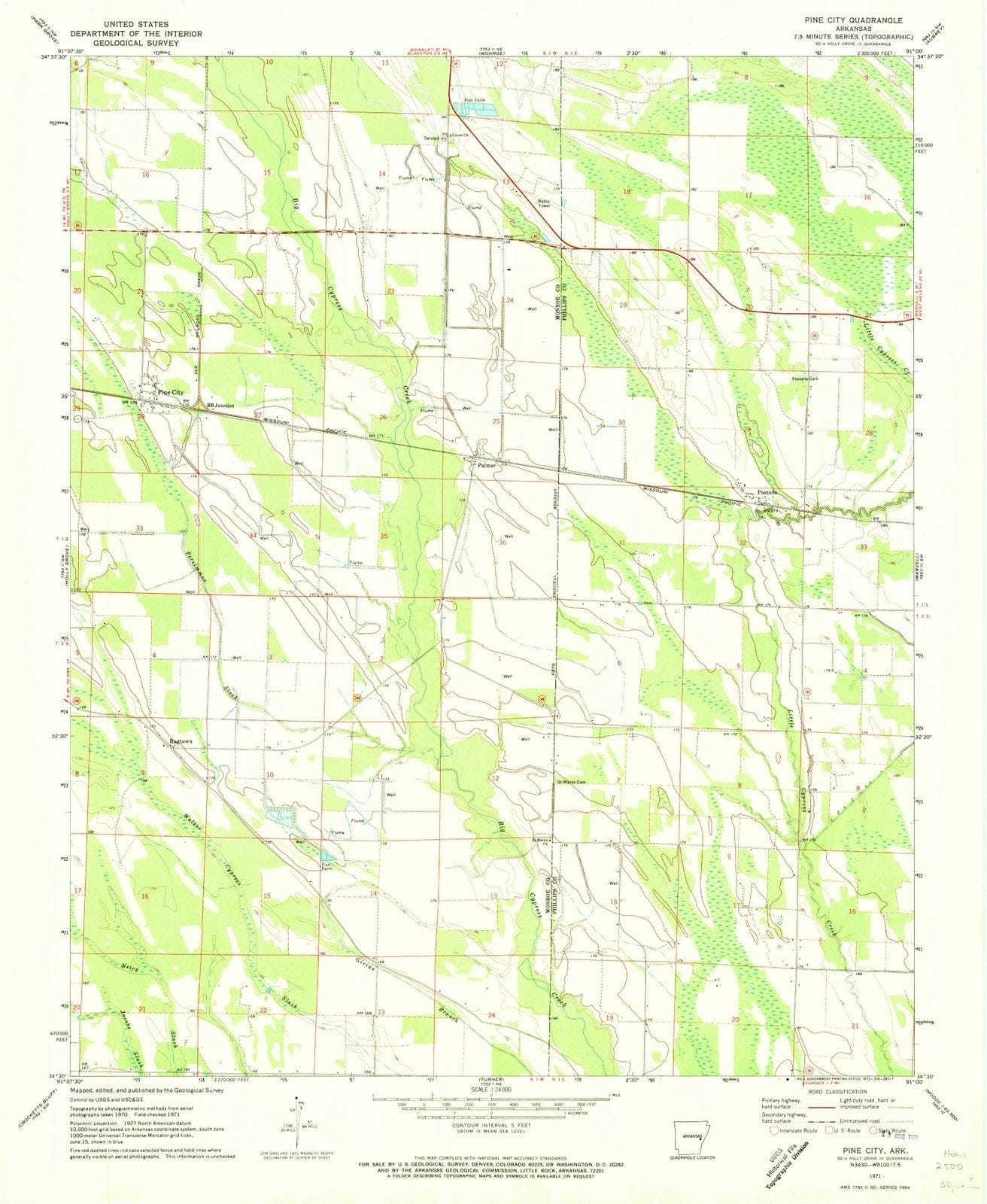 1971 Pine City, AR - Arkansas - USGS Topographic Map