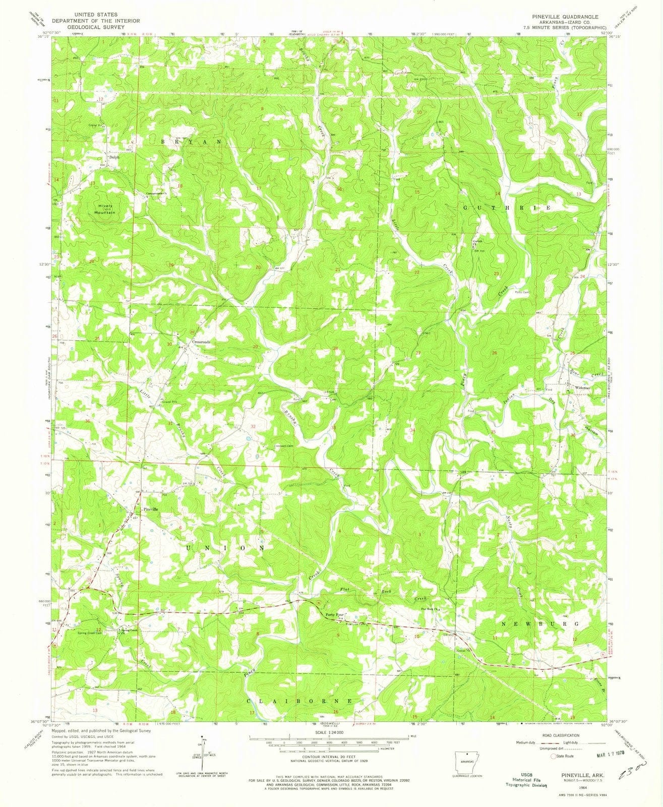 1964 Pineville, AR - Arkansas - USGS Topographic Map