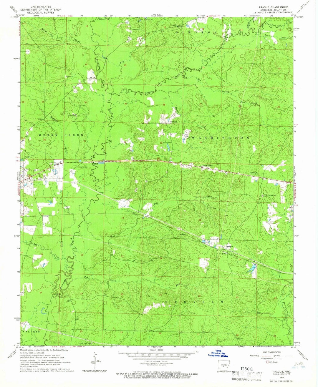 1964 Prague, AR - Arkansas - USGS Topographic Map