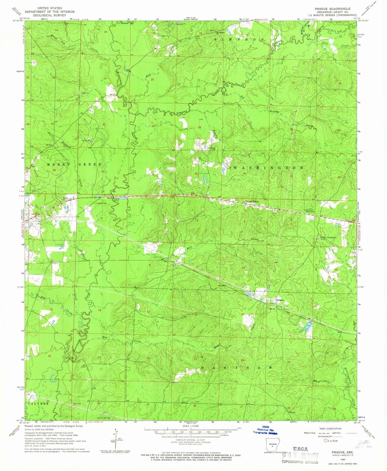 1964 Prague, AR - Arkansas - USGS Topographic Map