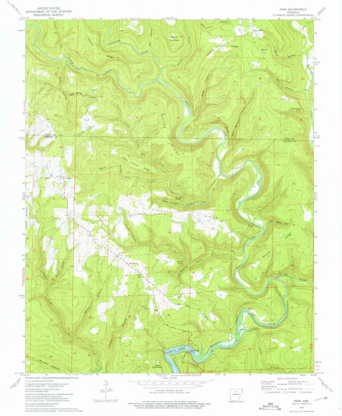 1973 Prim, AR - Arkansas - USGS Topographic Map