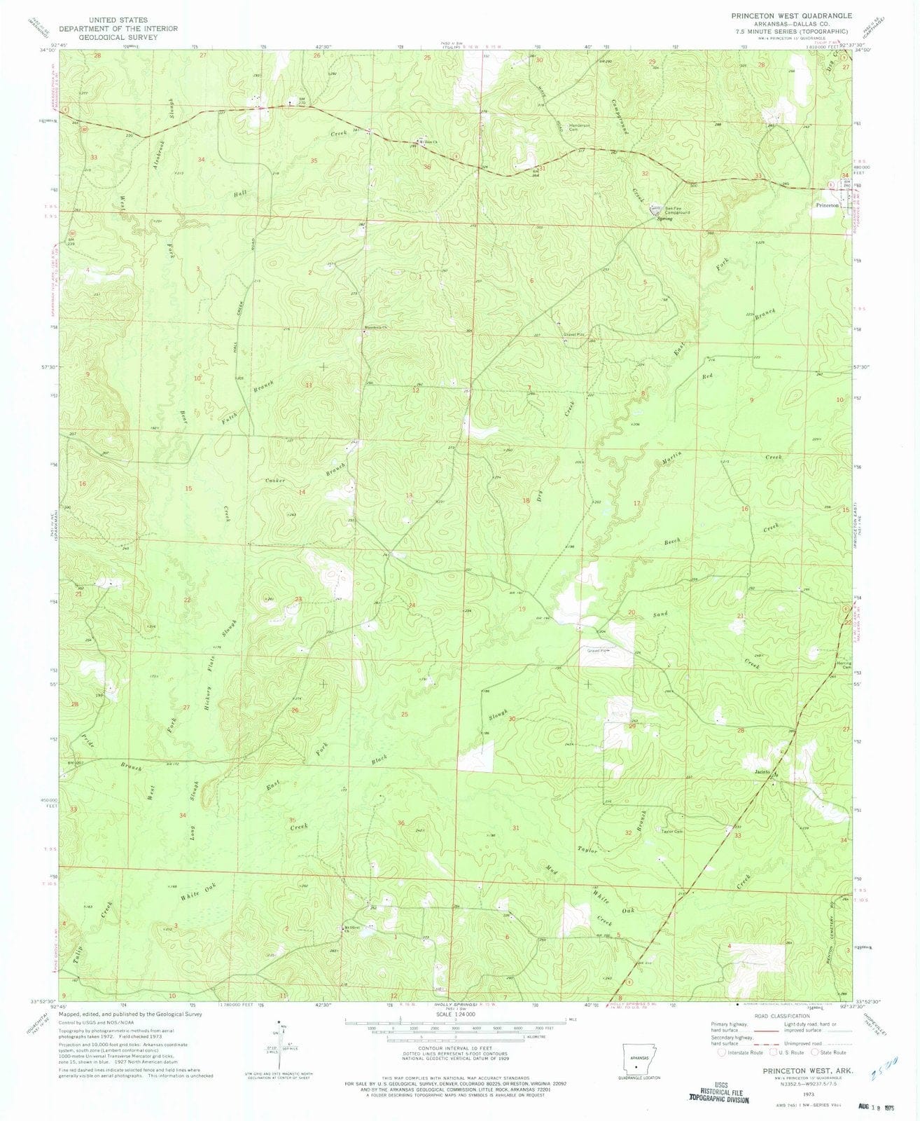1973 Princeton West, AR - Arkansas - USGS Topographic Map