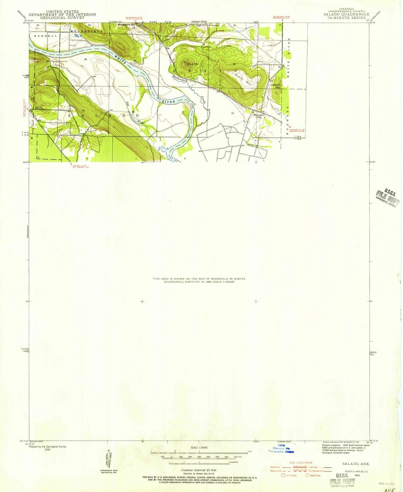 1942 Salado, AR - Arkansas - USGS Topographic Map