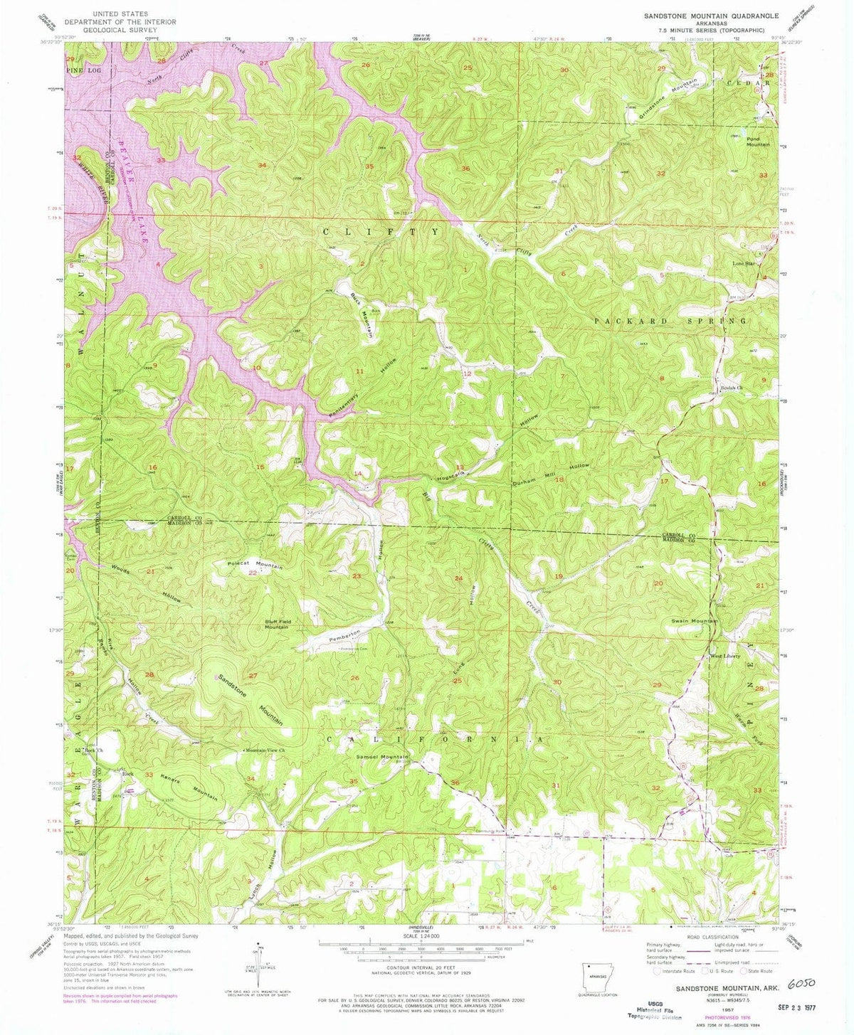 1957 Sandstone Mountain, AR - Arkansas - USGS Topographic Map