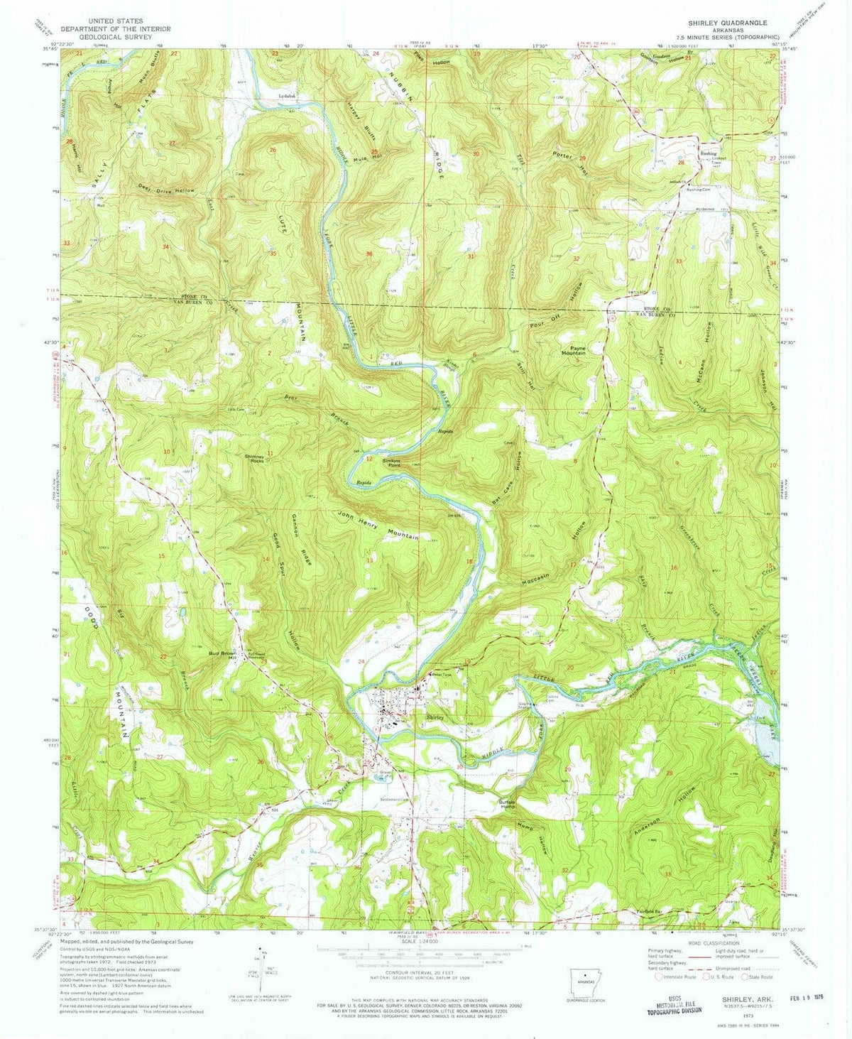 1973 Shirley, AR - Arkansas - USGS Topographic Map