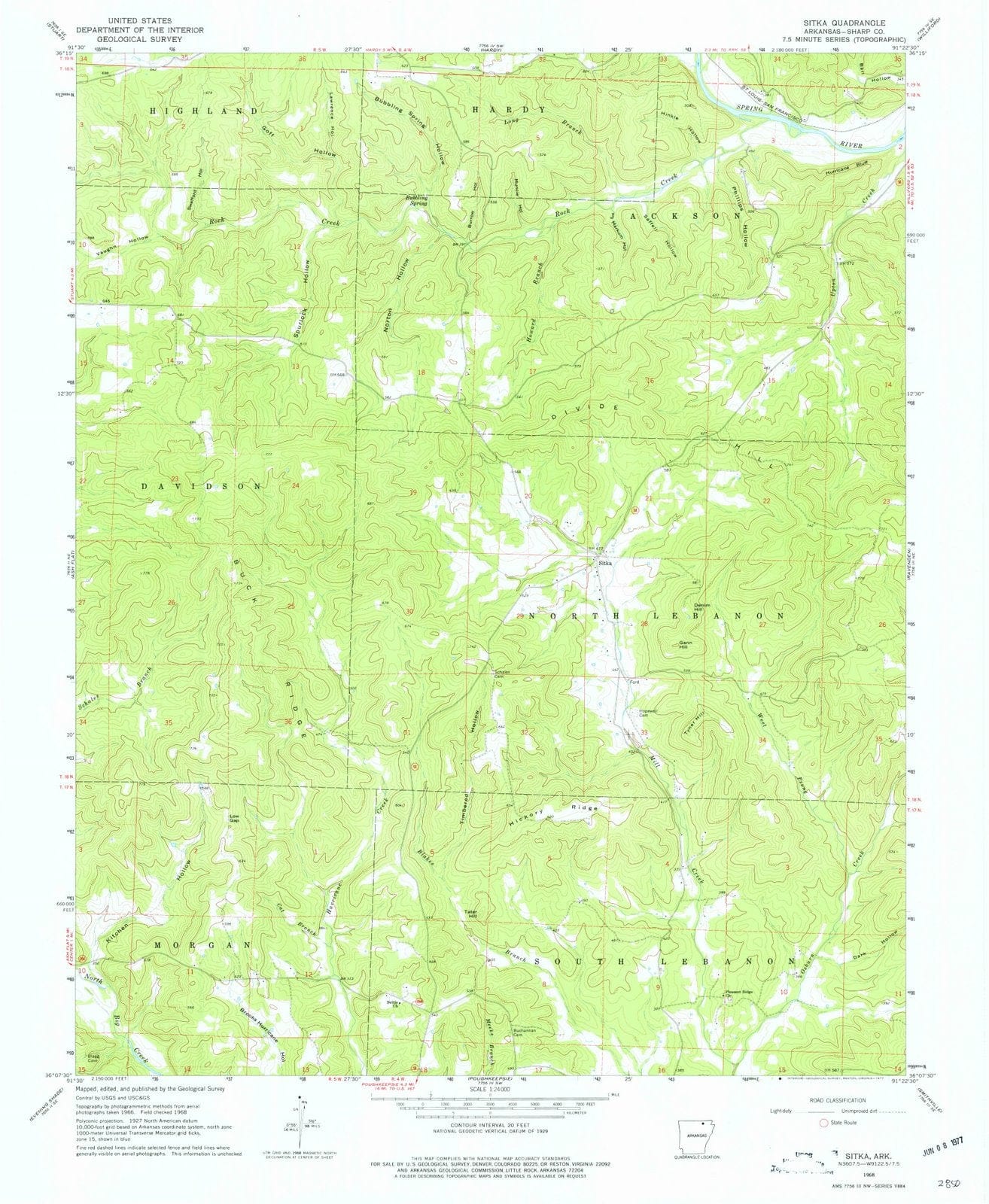 1968 Sitka, AR - Arkansas - USGS Topographic Map