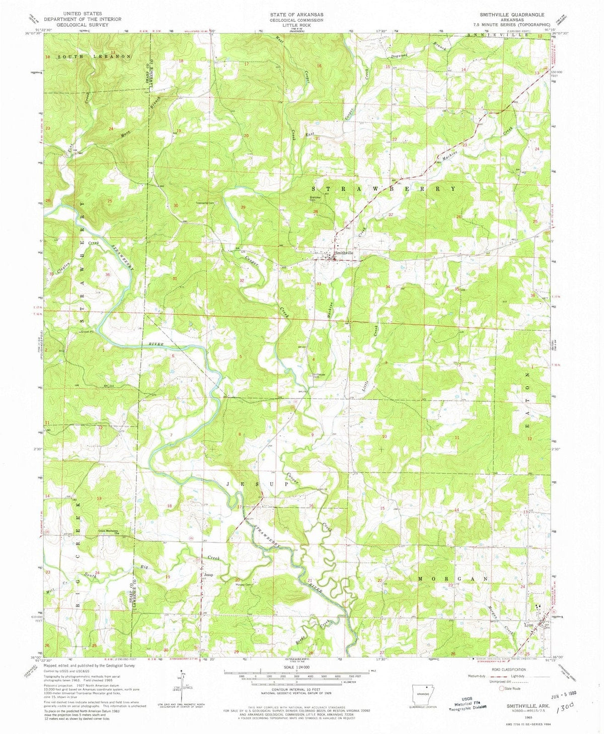 1965 Smithville, AR - Arkansas - USGS Topographic Map
