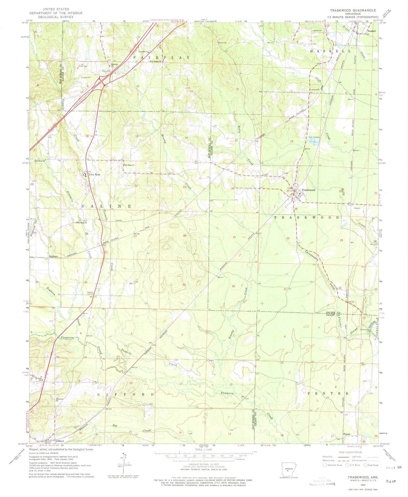 1963 Traskwood, AR - Arkansas - USGS Topographic Map