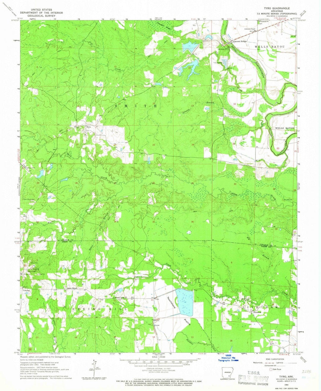 1964 Tyro, AR - Arkansas - USGS Topographic Map