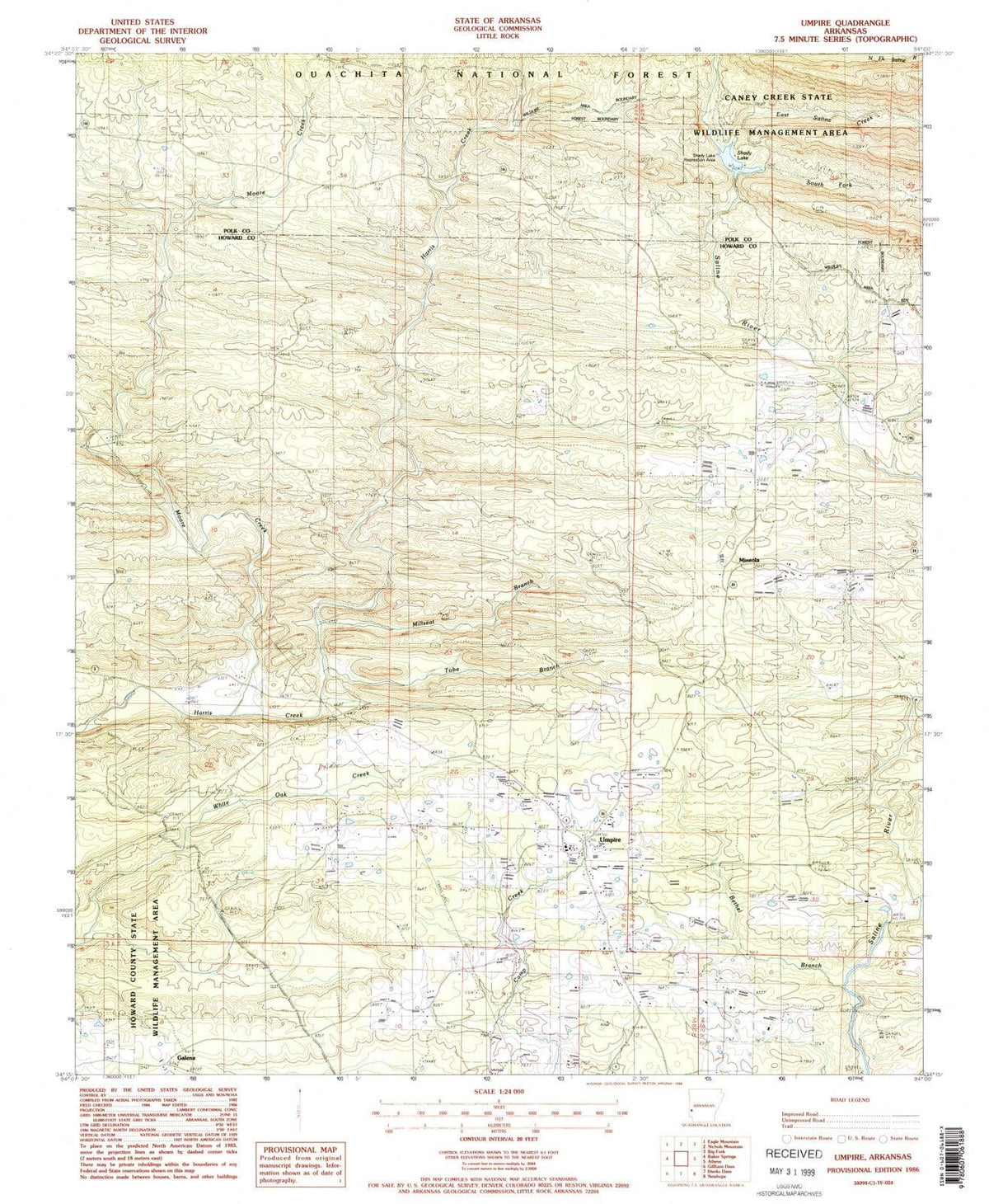 1986 Umpire, AR - Arkansas - USGS Topographic Map