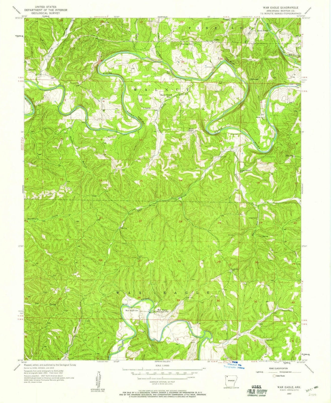 1957 War Eagle, AR - Arkansas - USGS Topographic Map