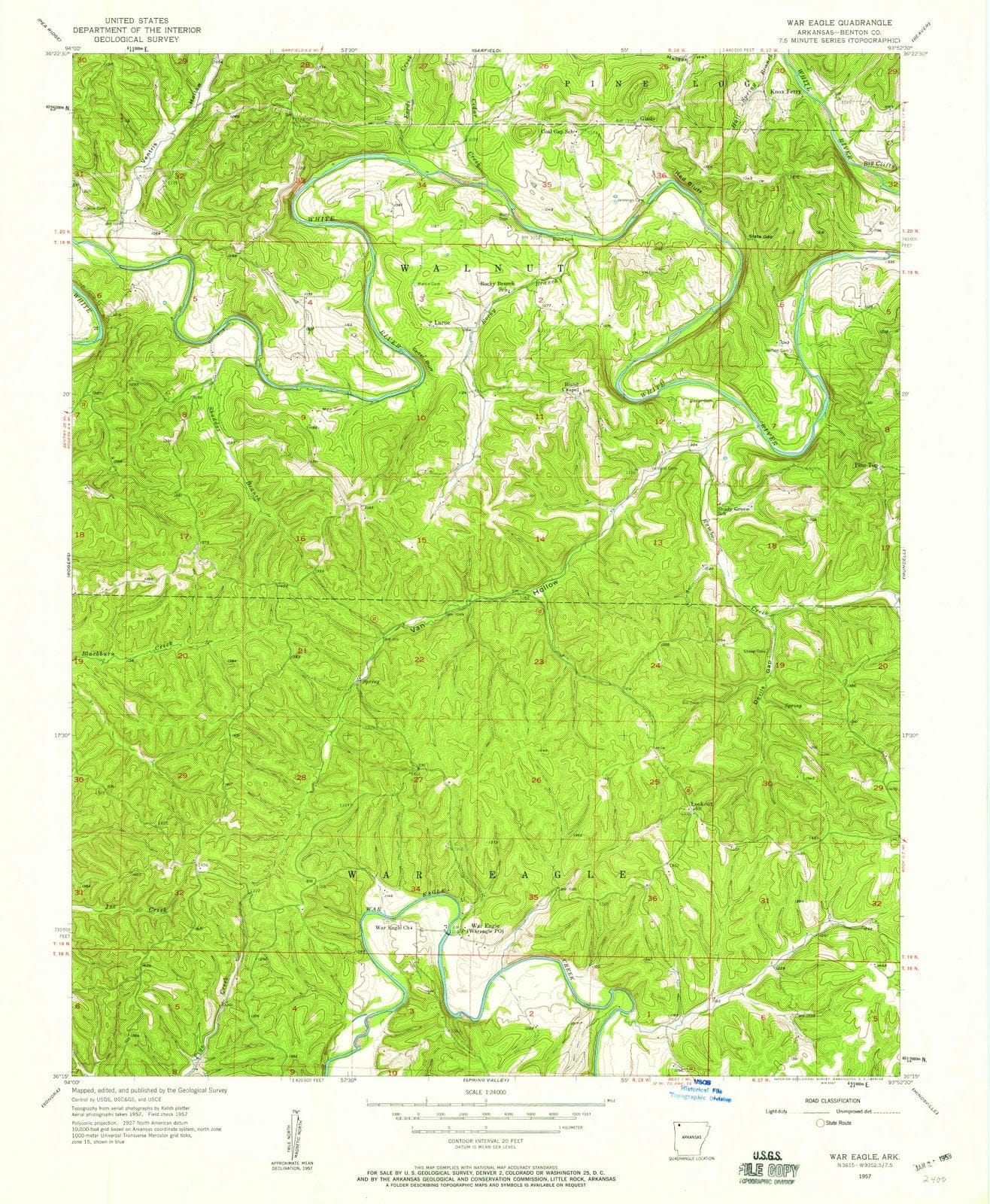 1957 War Eagle, AR - Arkansas - USGS Topographic Map
