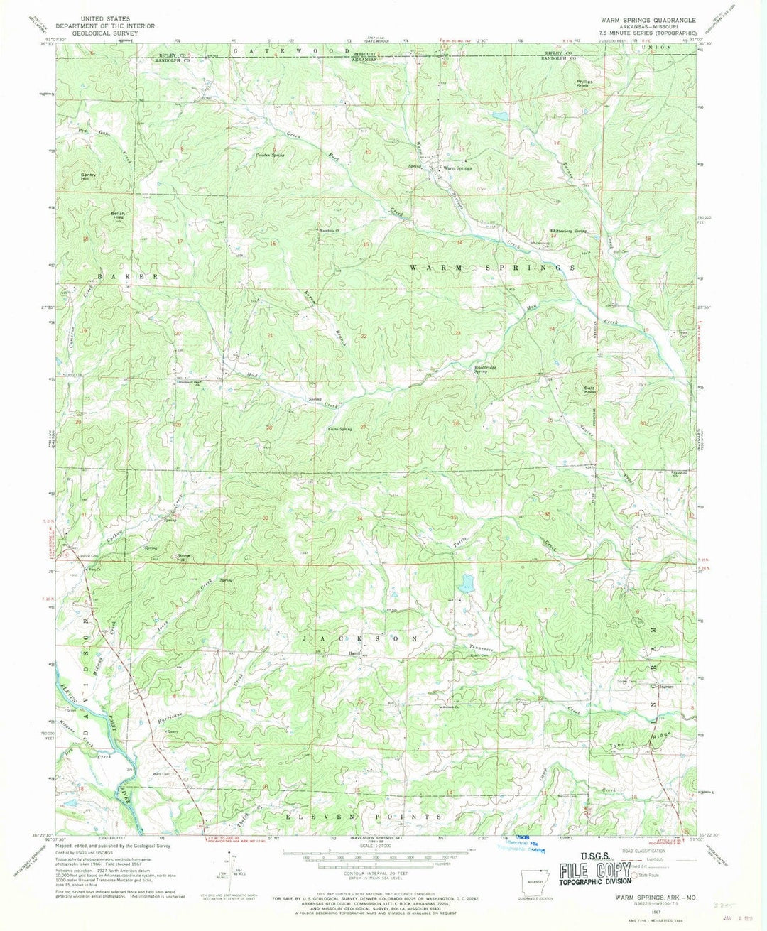 1967 Warm Springs, AR - Arkansas - USGS Topographic Map