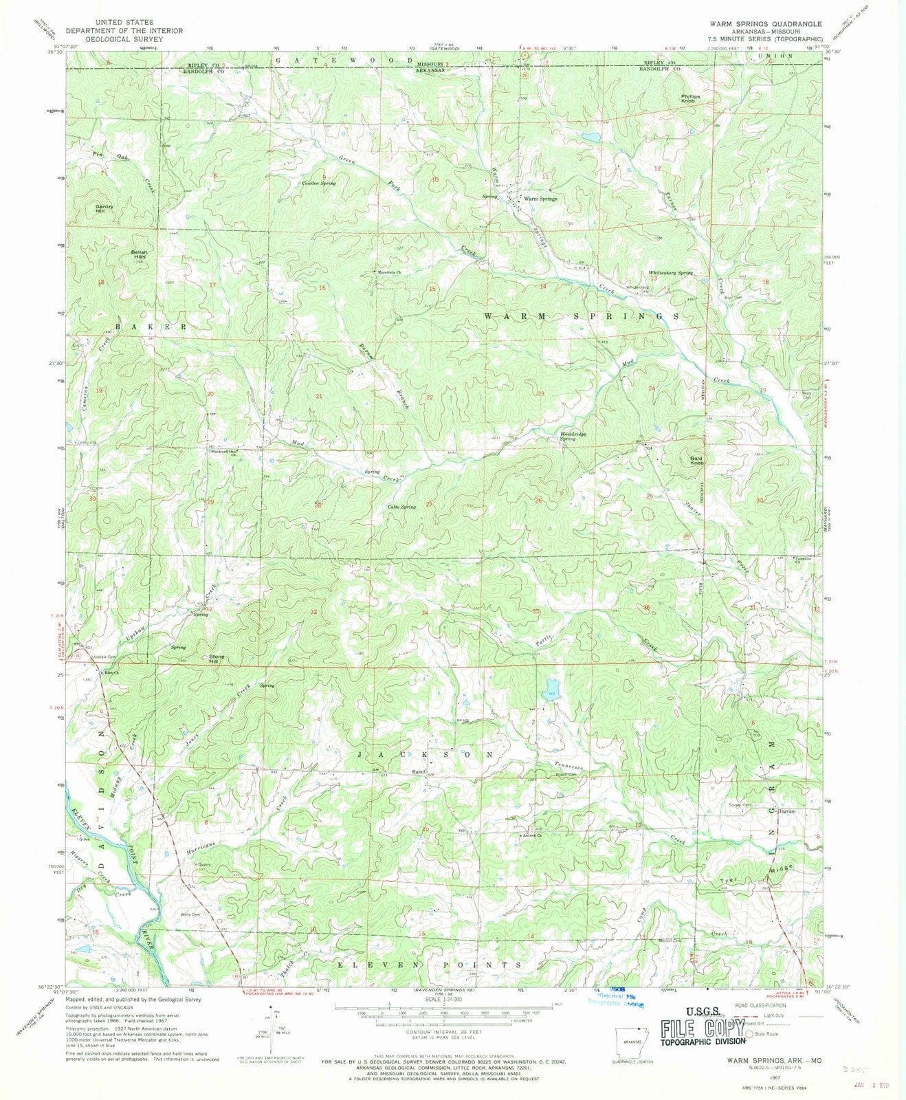 1967 Warm Springs, AR - Arkansas - USGS Topographic Map