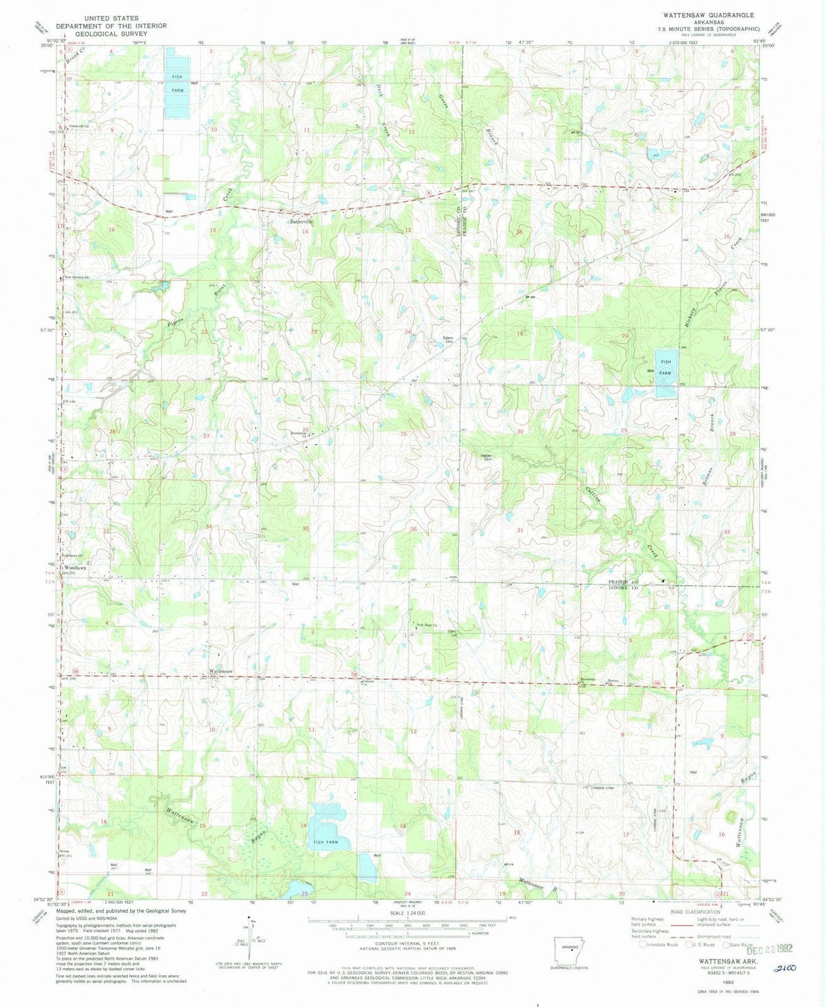1982 Wattensaw, AR - Arkansas - USGS Topographic Map
