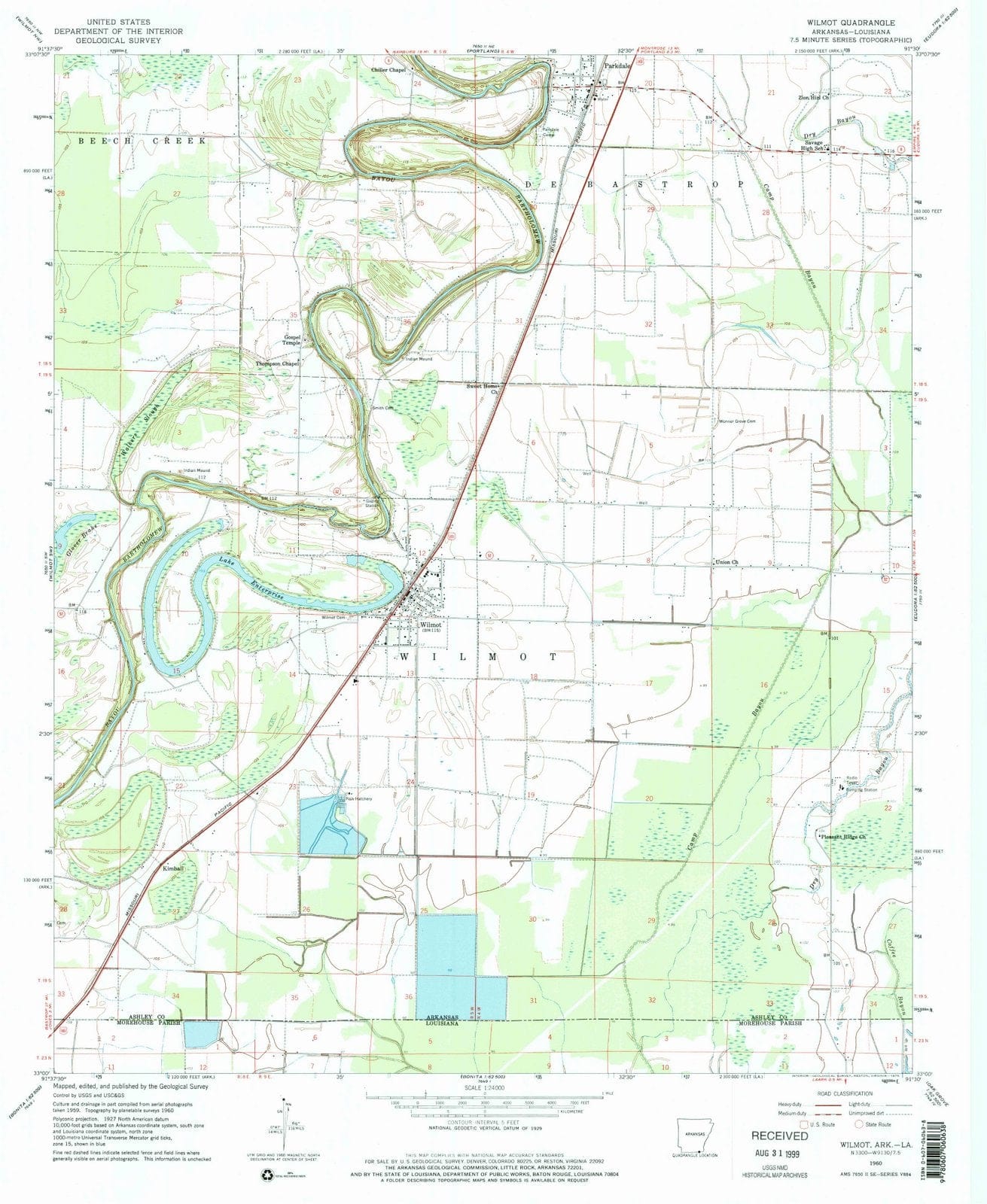 1960 Wilmot, AR - Arkansas - USGS Topographic Map v2
