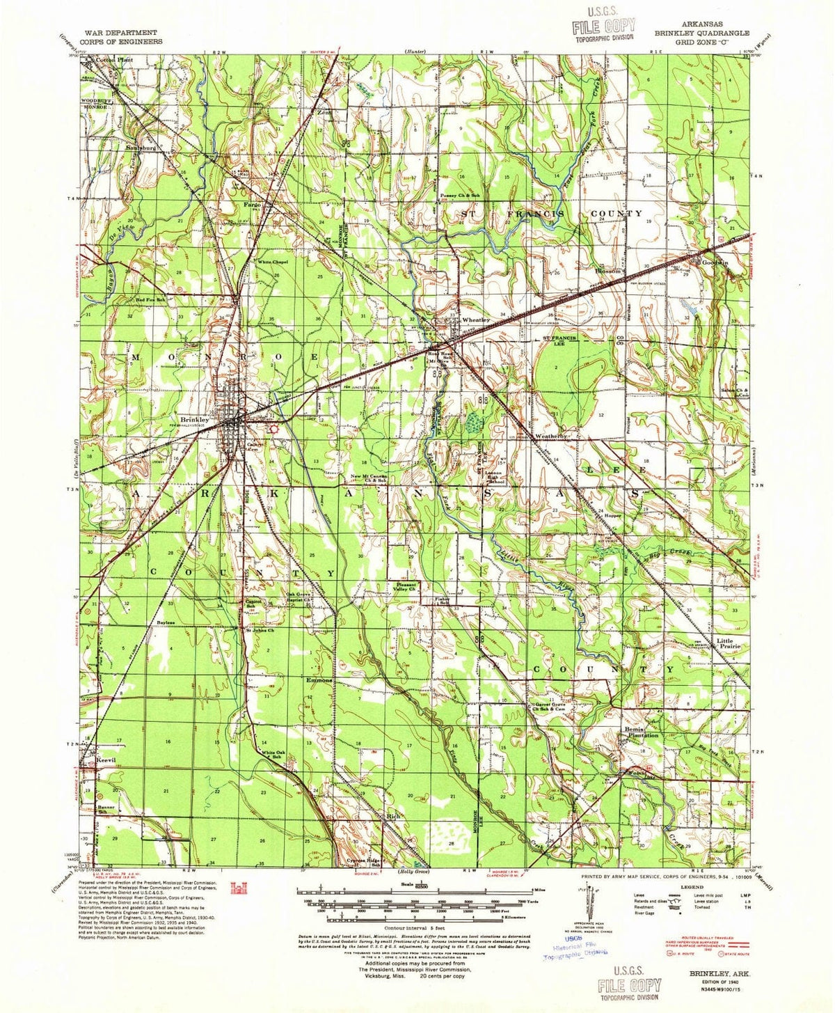 1940 Brinkley, AR - Arkansas - USGS Topographic Map