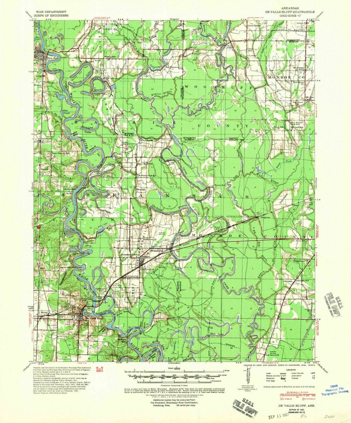 1941 De Valls Bluff, AR - Arkansas - USGS Topographic Map