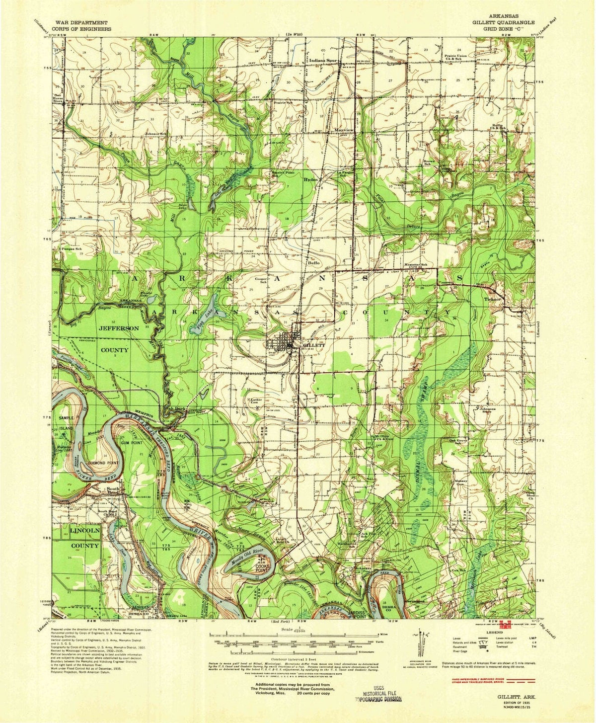 1935 Gillett, AR - Arkansas - USGS Topographic Map