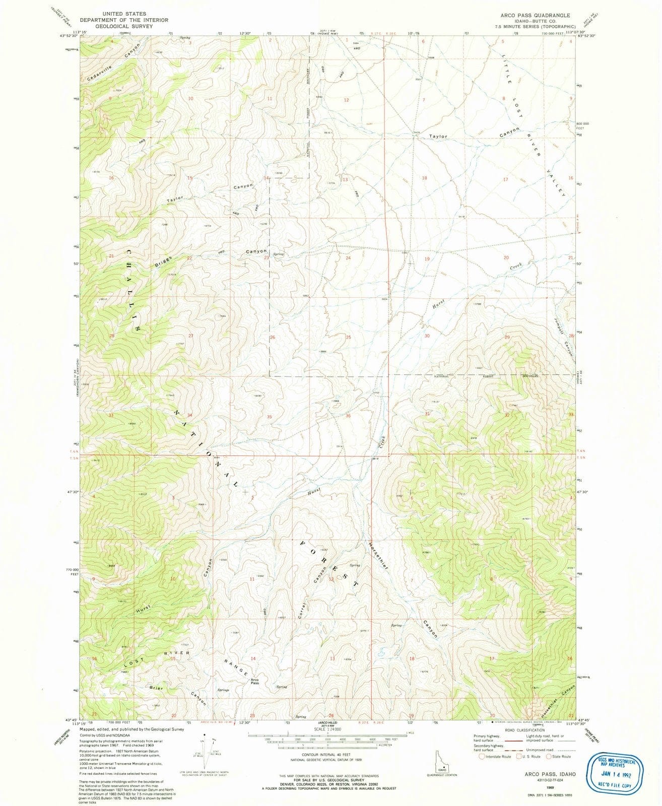 1969 Arco Pass, ID - Idaho - USGS Topographic Map