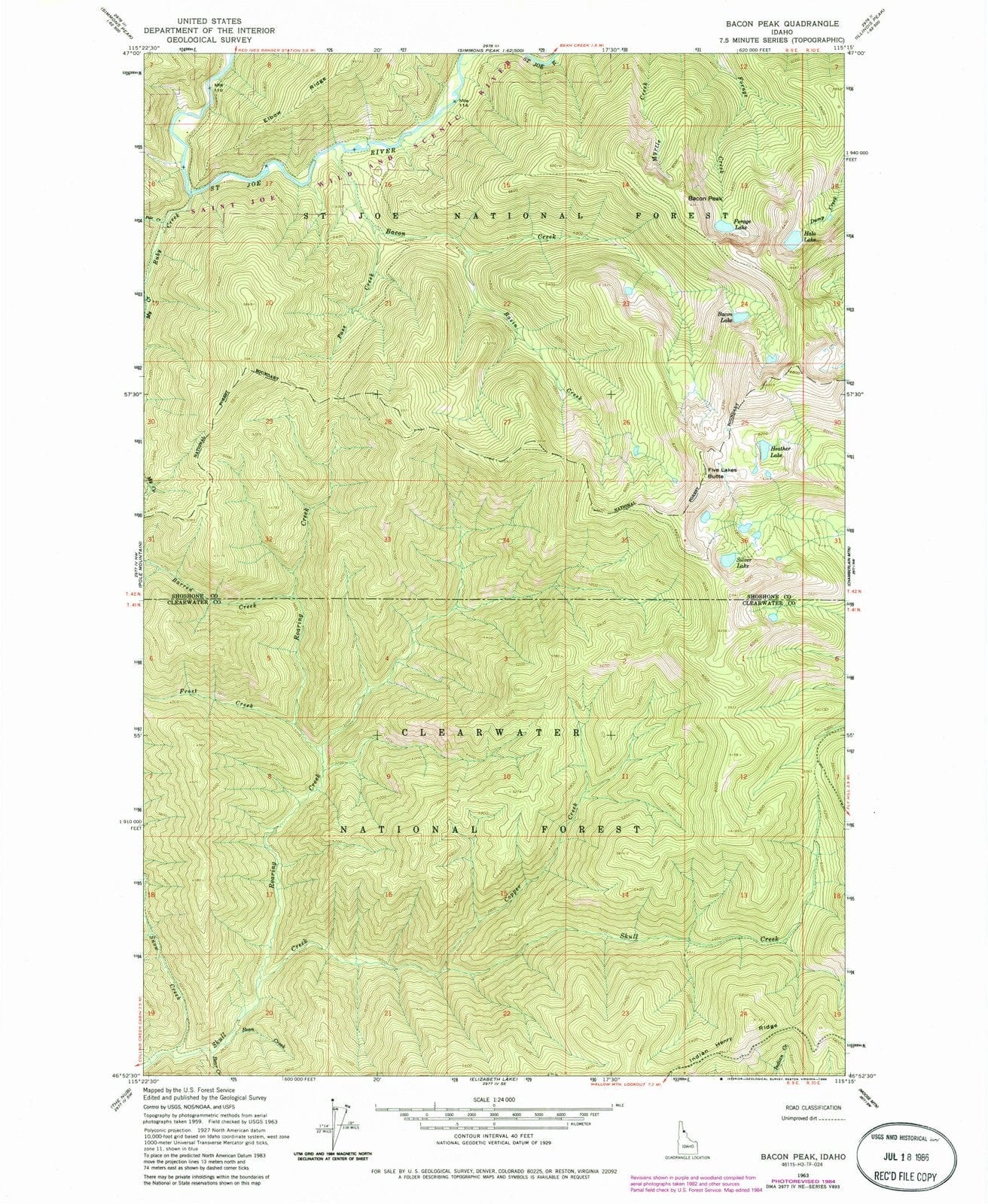 1963 Bacon Peak, ID - Idaho - USGS Topographic Map