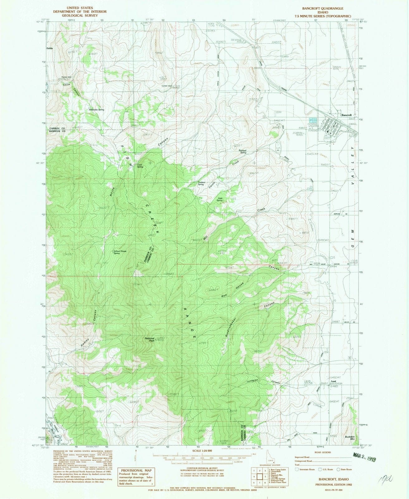 1982 Bancroft, ID - Idaho - USGS Topographic Map