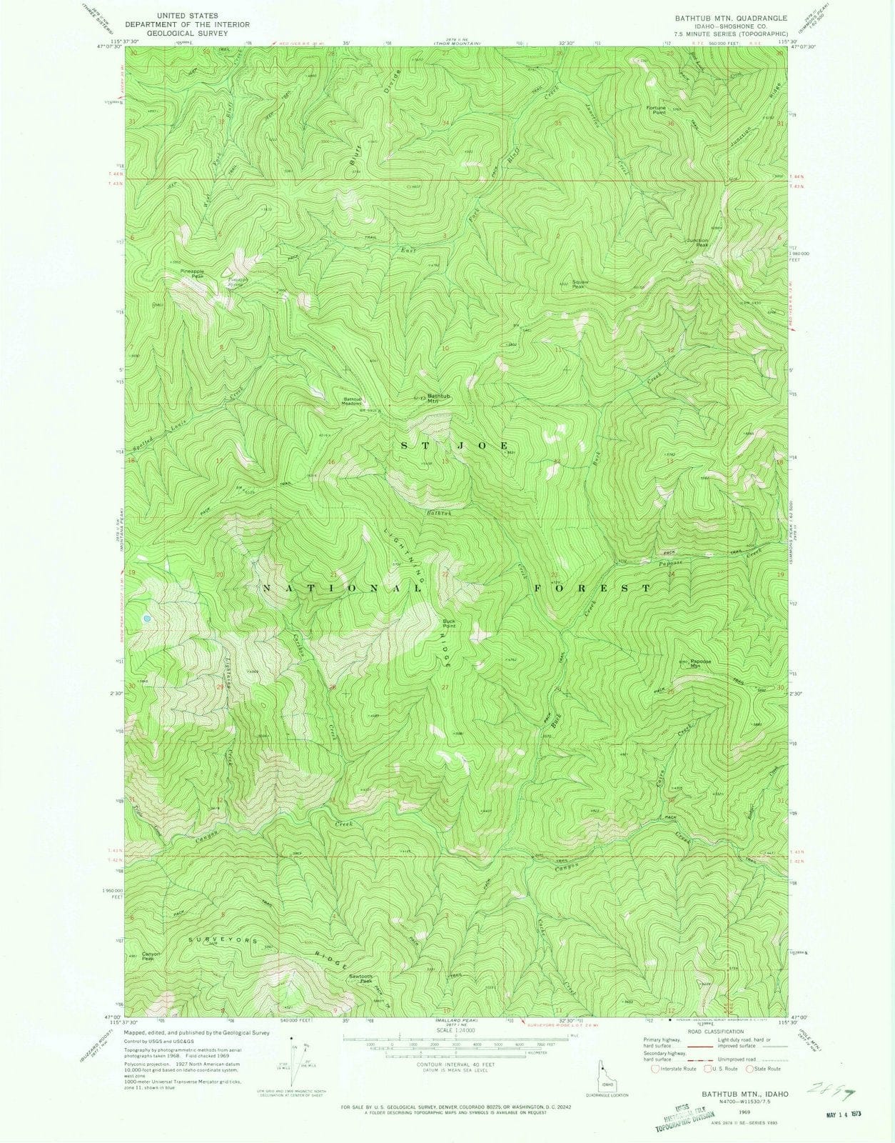 1969 Bathtub MTN, ID - Idaho - USGS Topographic Map