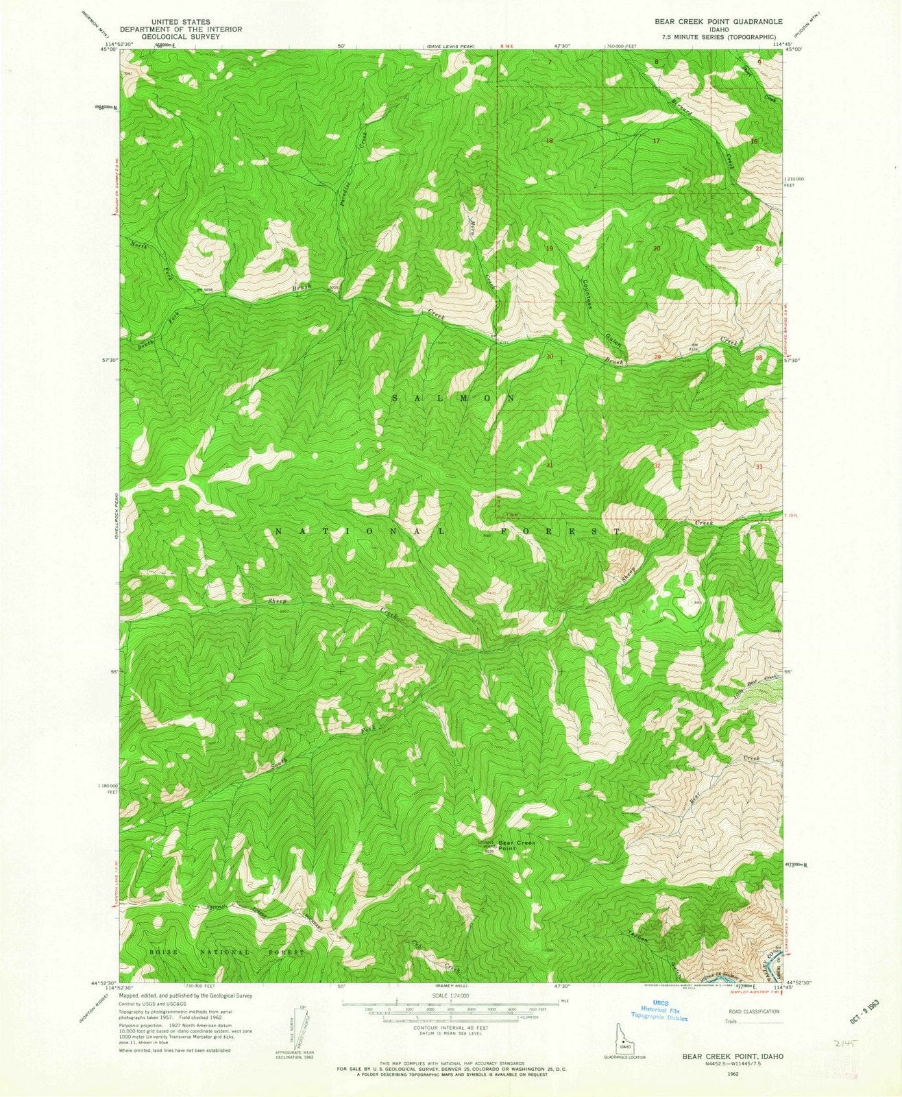 1962 Bear Creek Point, ID - Idaho - USGS Topographic Map
