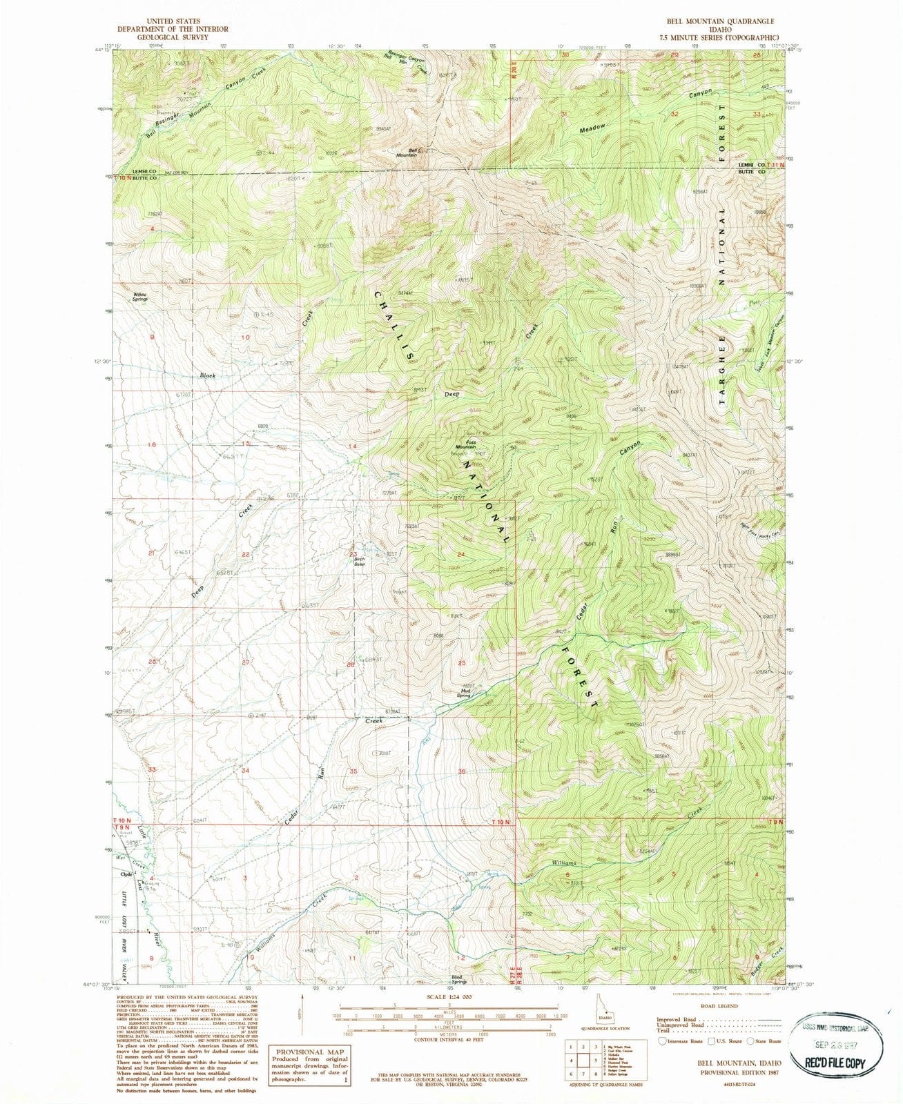 1987 Bell Mountain, ID - Idaho - USGS Topographic Map