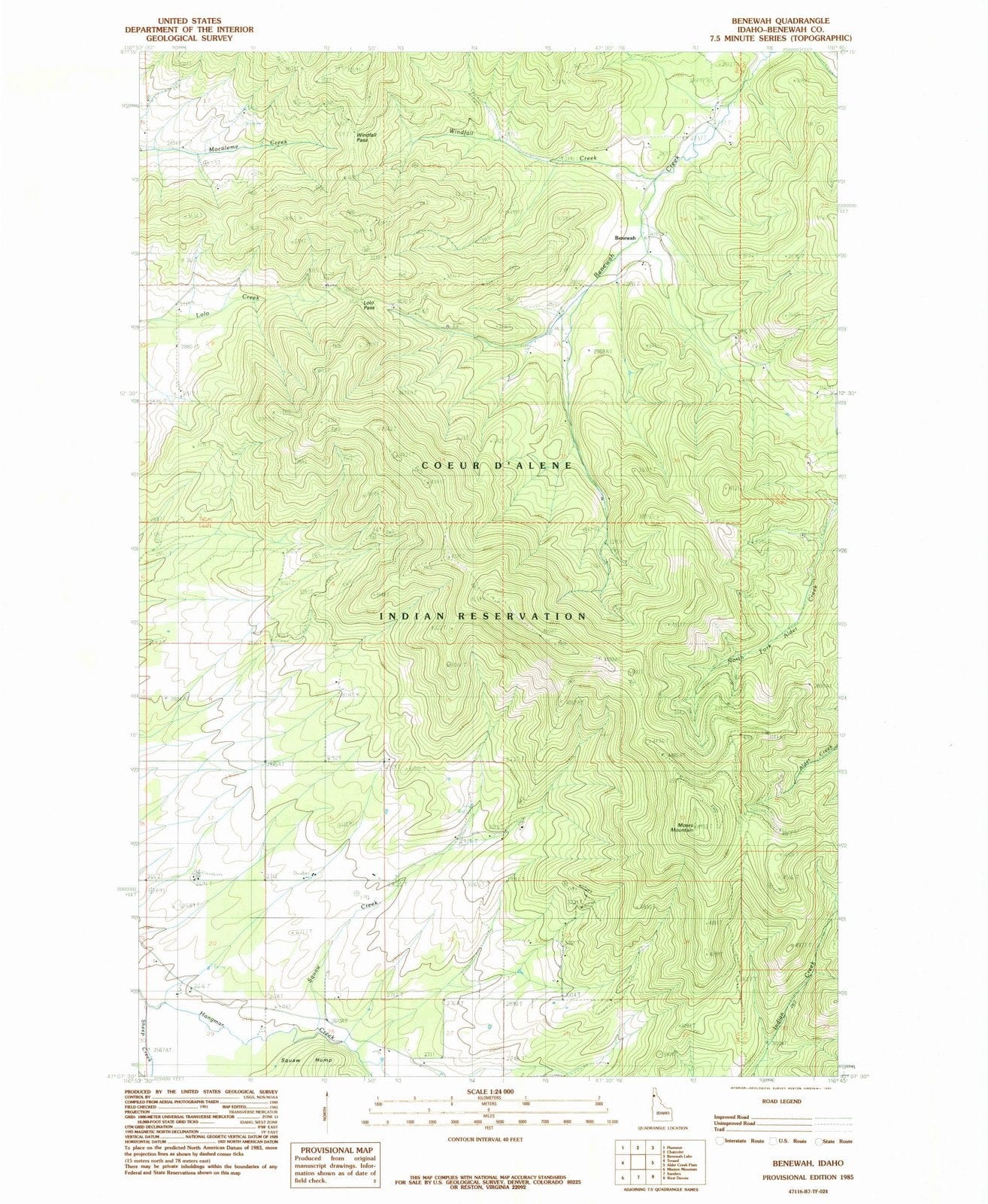 1985 Benewah, ID - Idaho - USGS Topographic Map
