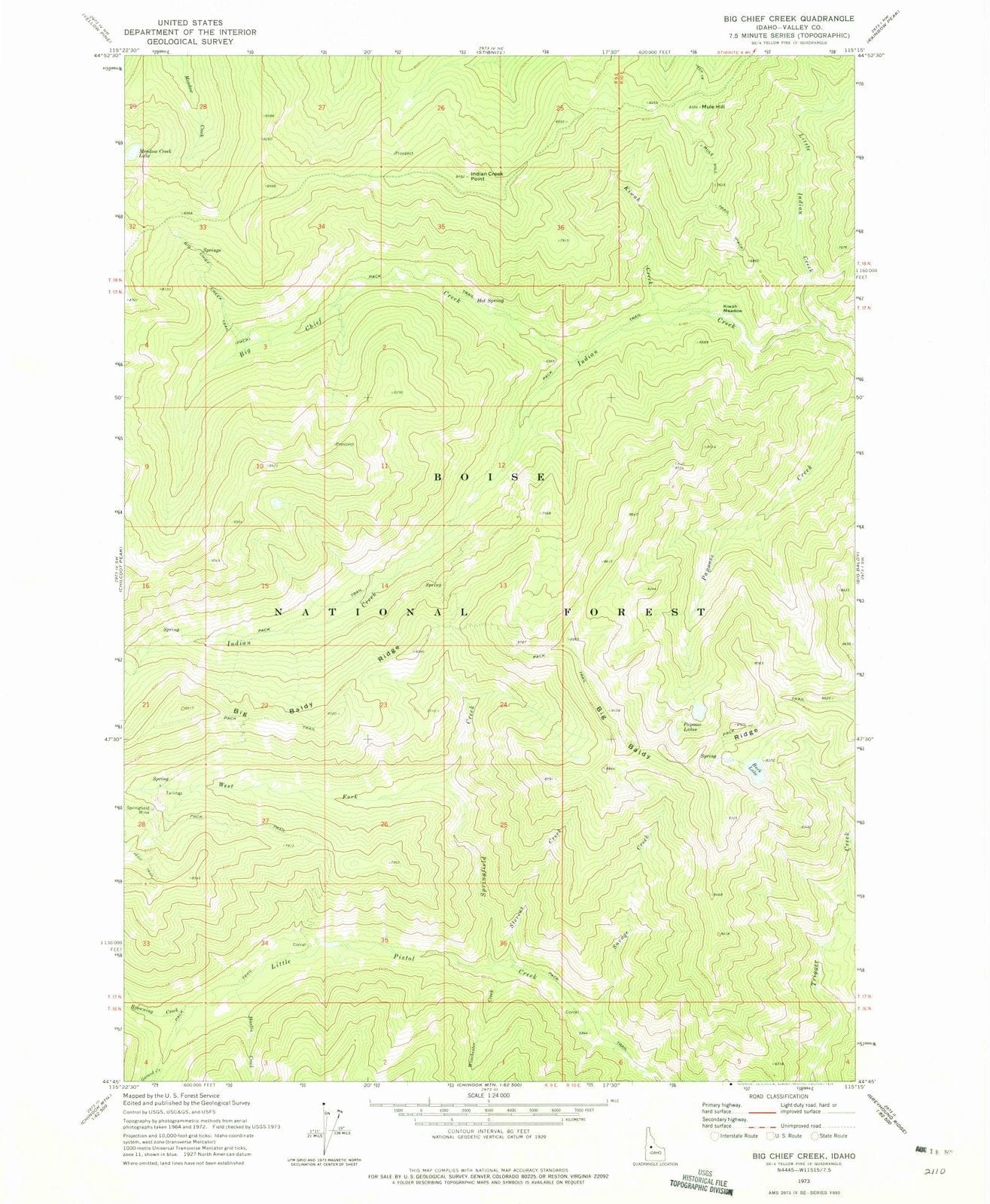 1973 Big Chief Creek, ID - Idaho - USGS Topographic Map