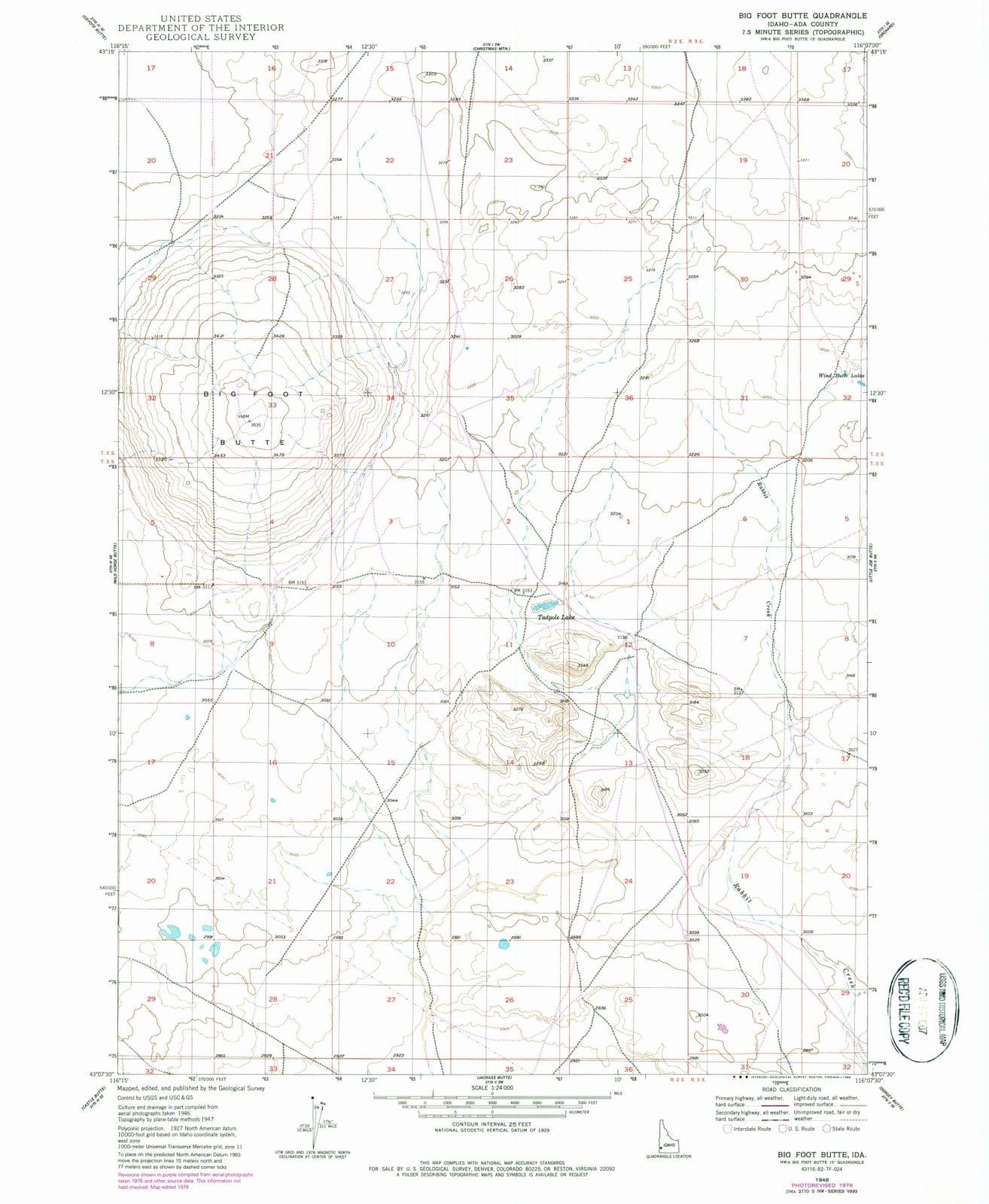 1948 Big Foot Butte, ID - Idaho - USGS Topographic Map