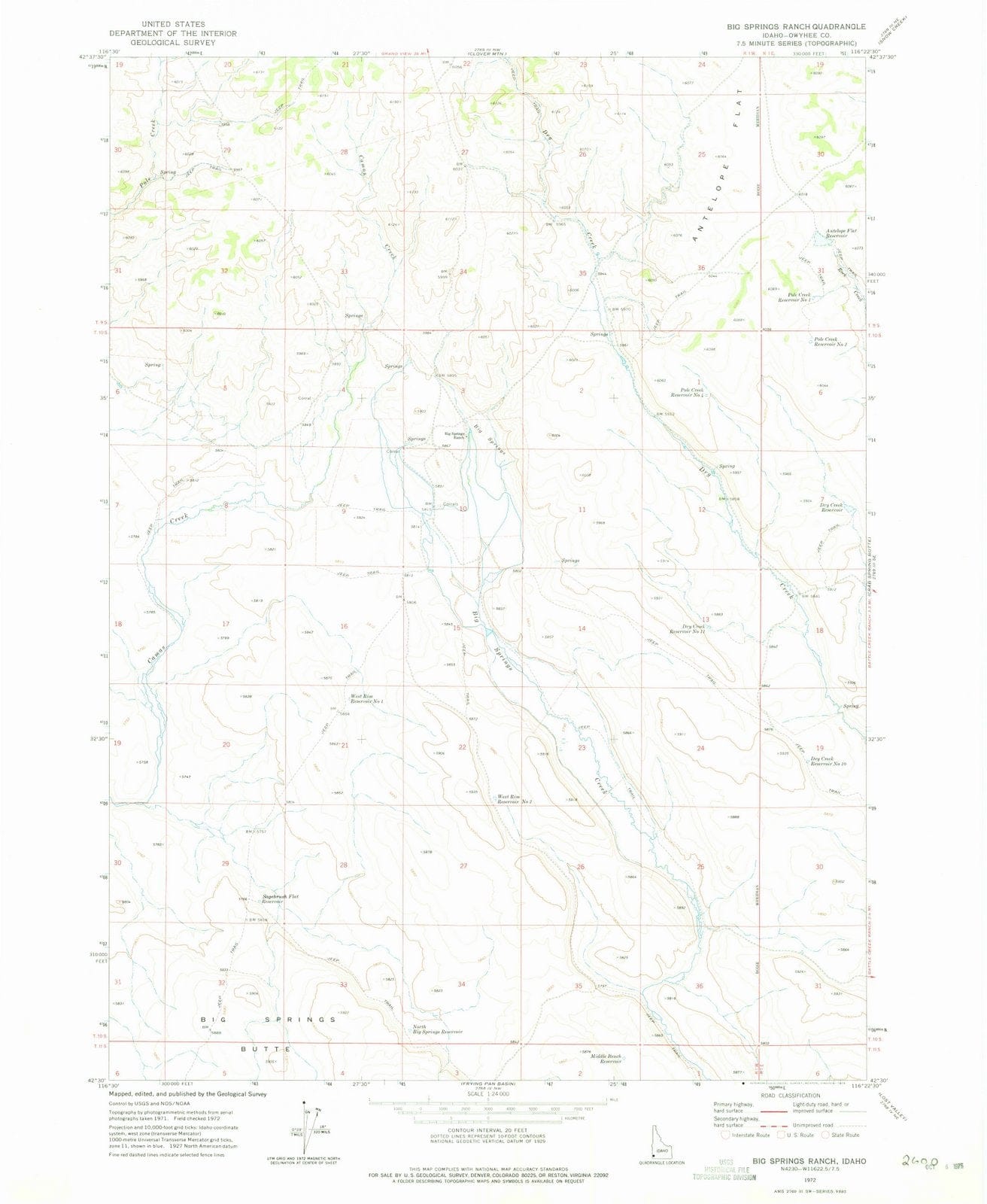 1972 Big Springs Ranch, ID - Idaho - USGS Topographic Map