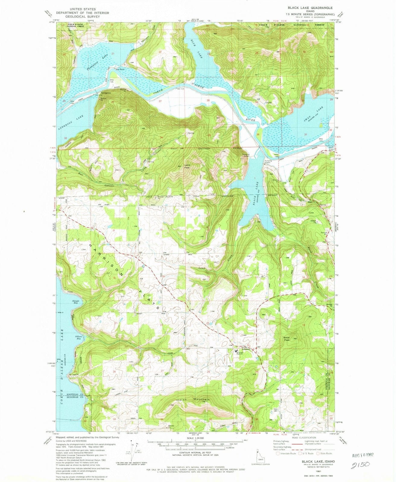 1981 Black Lake, ID - Idaho - USGS Topographic Map