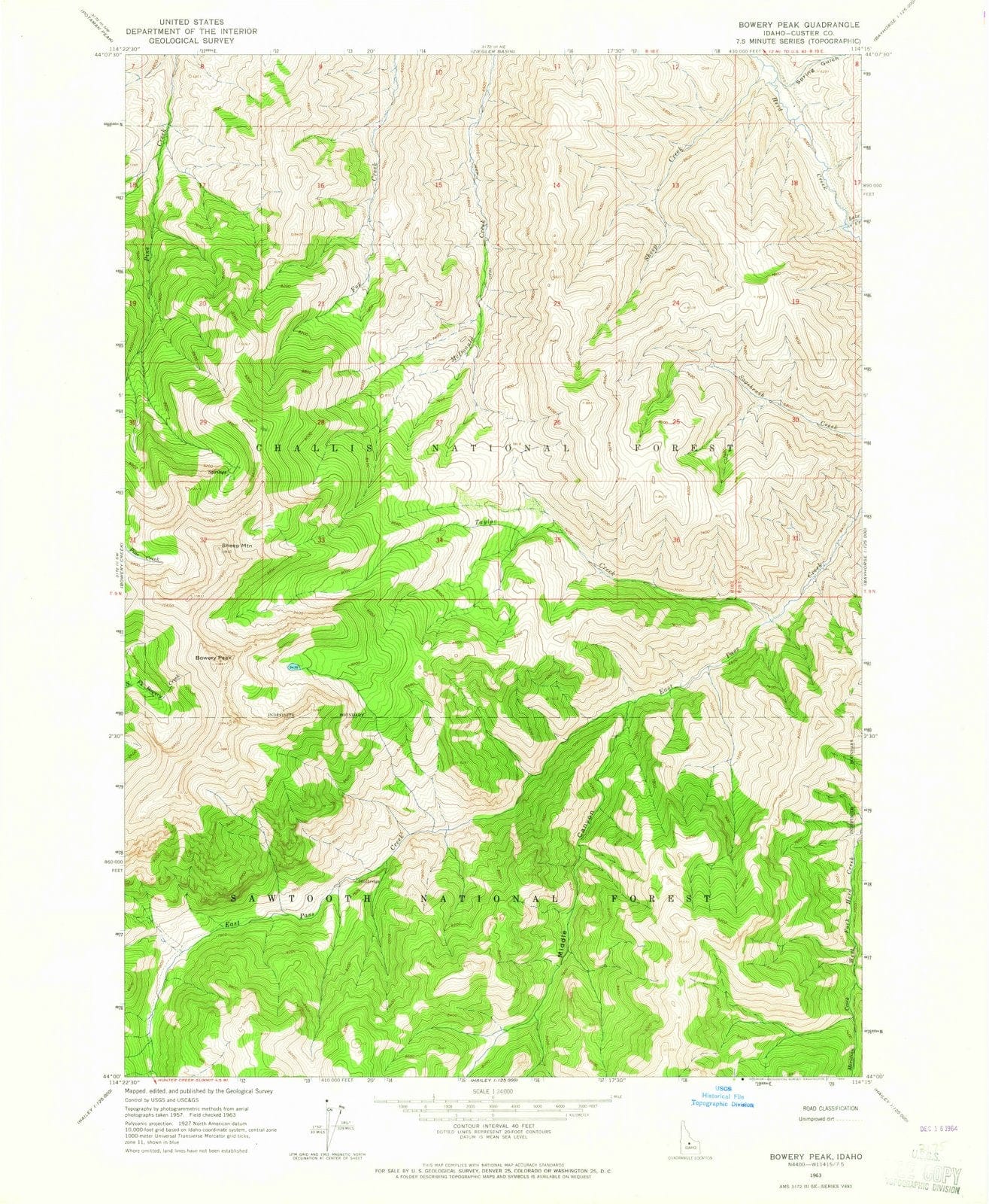 1963 Bowery Peak, ID - Idaho - USGS Topographic Map