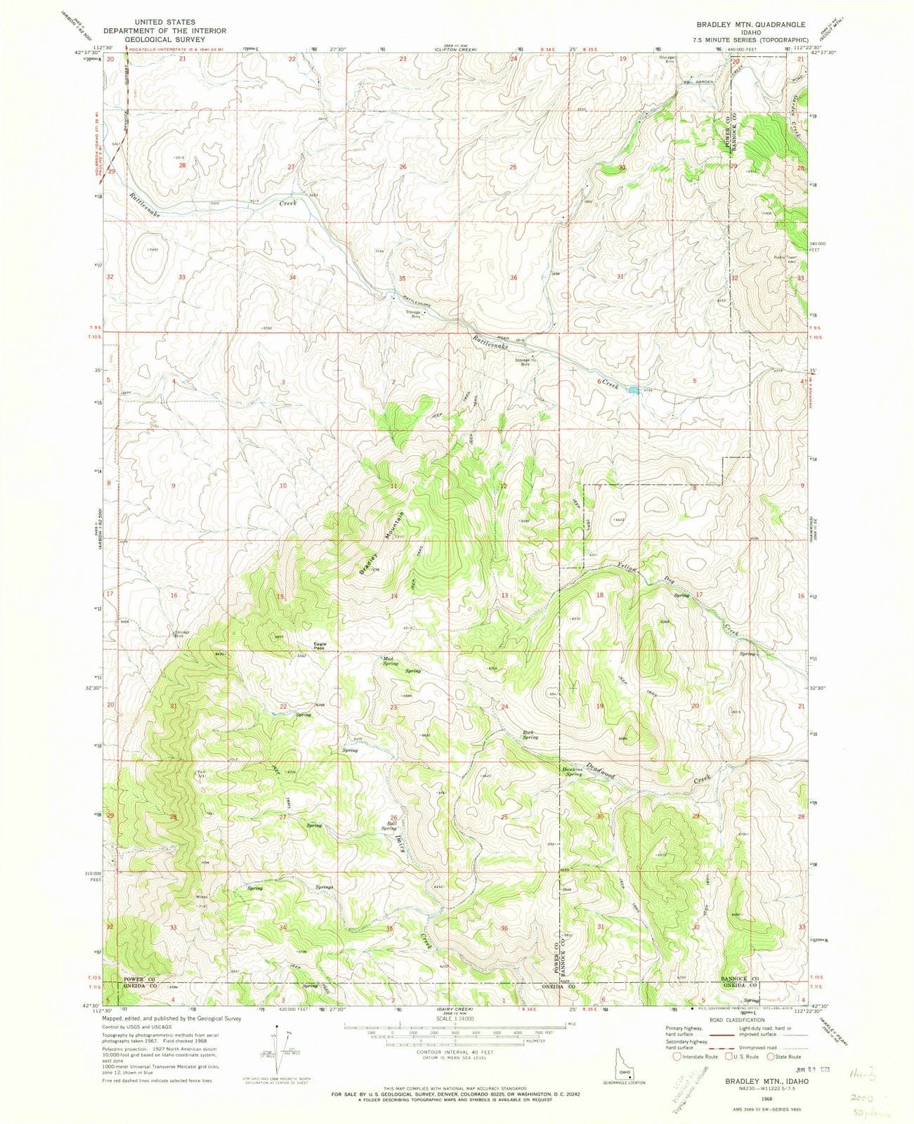1968 Bradley MTN, ID - Idaho - USGS Topographic Map