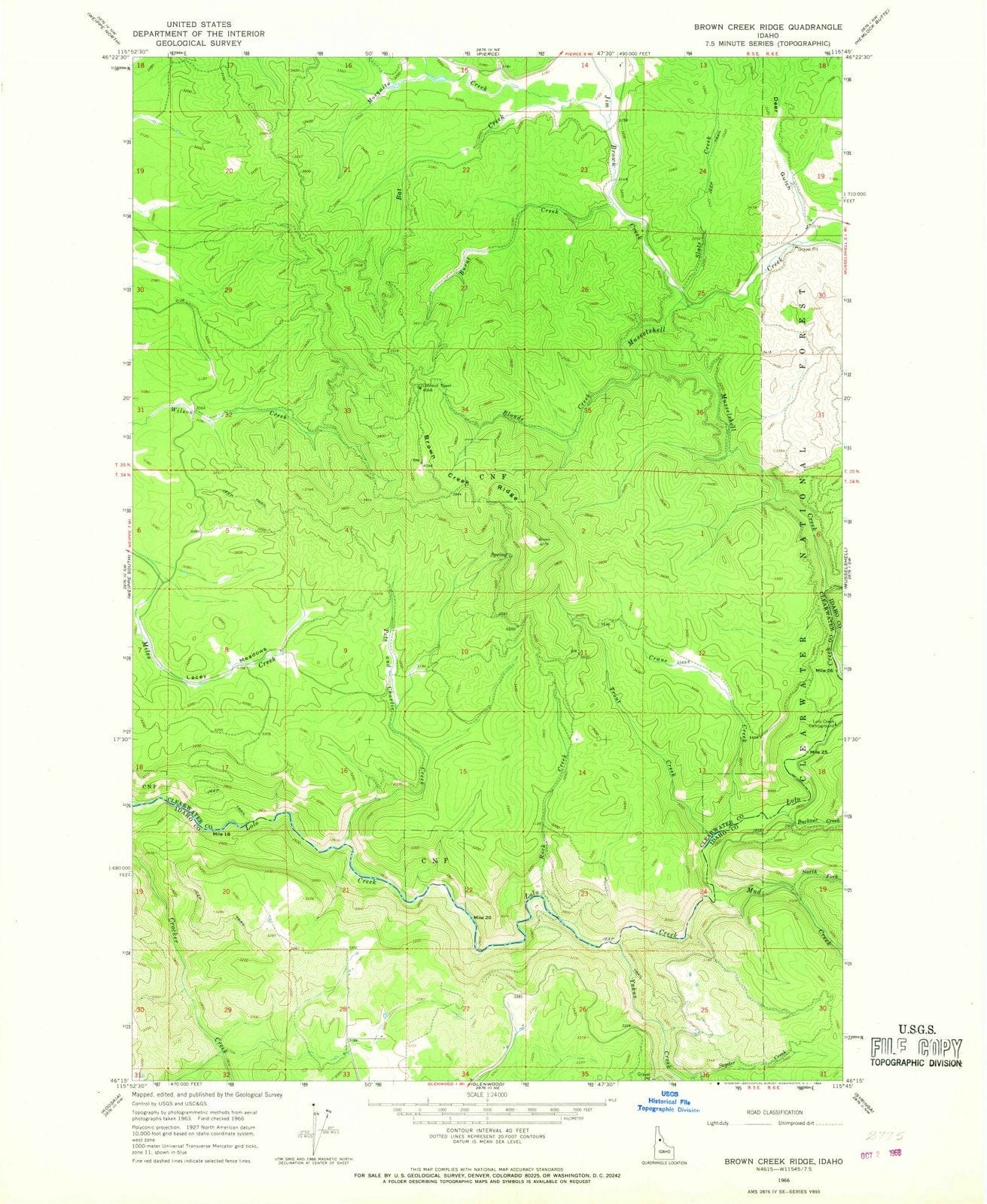 1966 Brown Creek Ridge, ID - Idaho - USGS Topographic Map