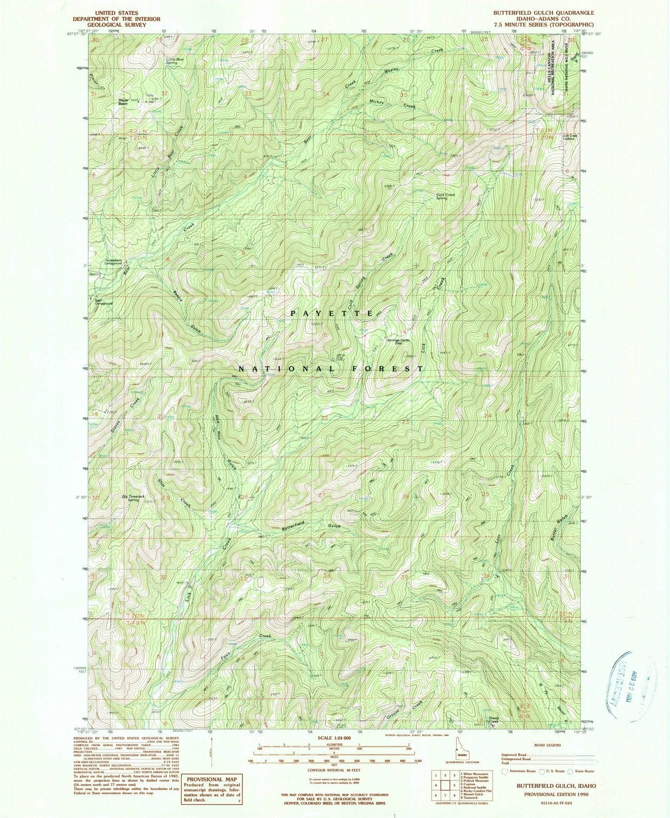 1990 Butterfield Gulch, ID - Idaho - USGS Topographic Map
