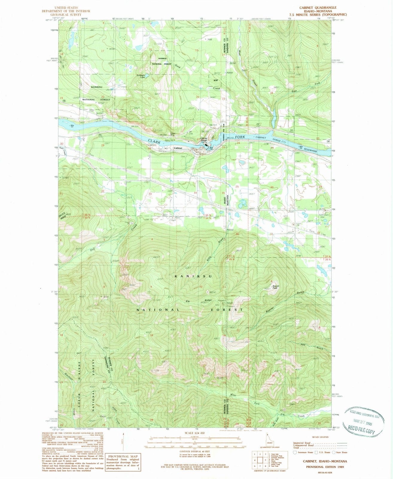 1989 Cabinet, ID - Idaho - USGS Topographic Map