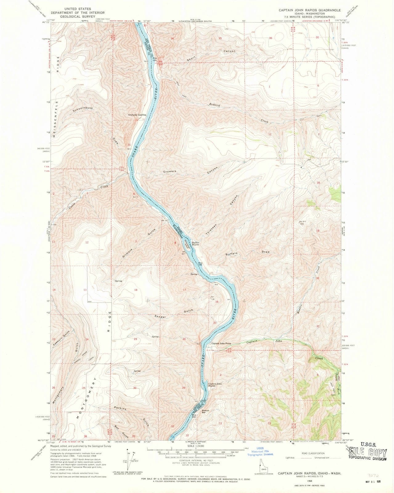 1968 Captain John Rapids, ID - Idaho - USGS Topographic Map