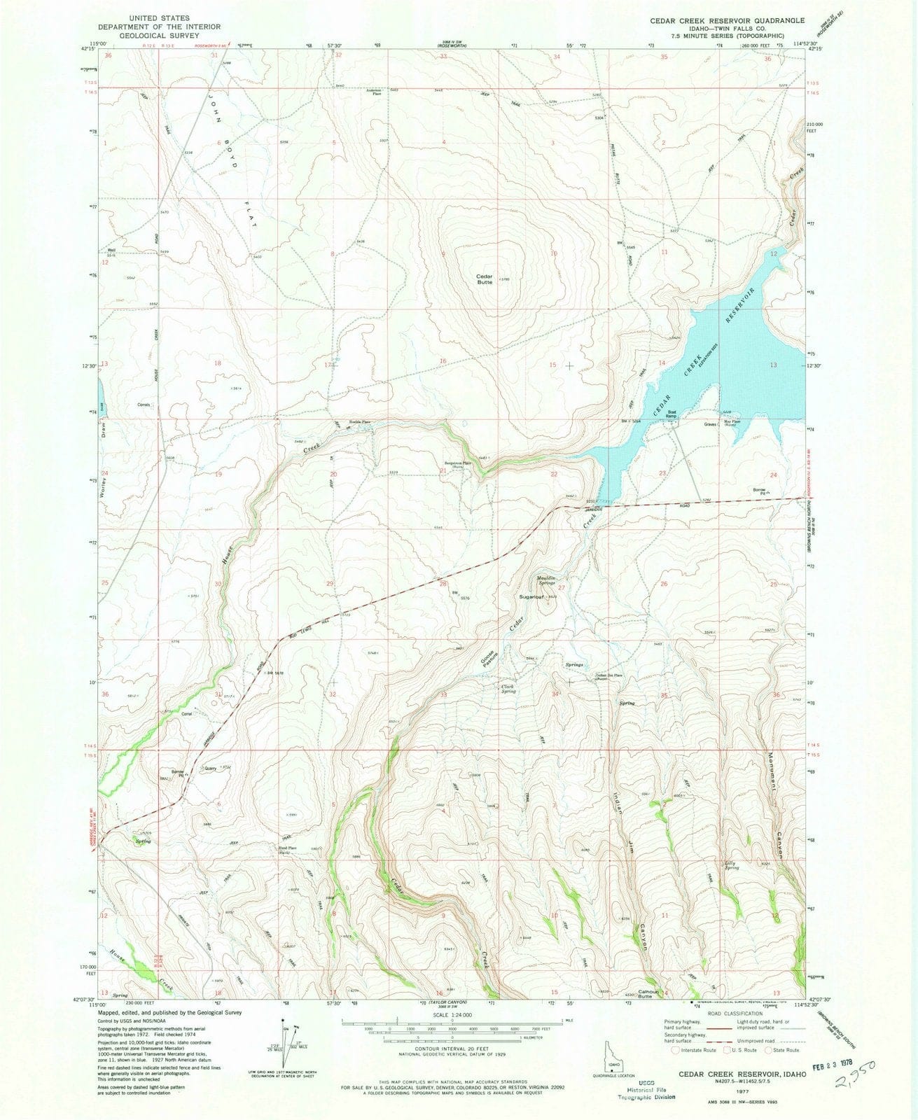 1977 Cedar Creek Reservoir, ID - Idaho - USGS Topographic Map
