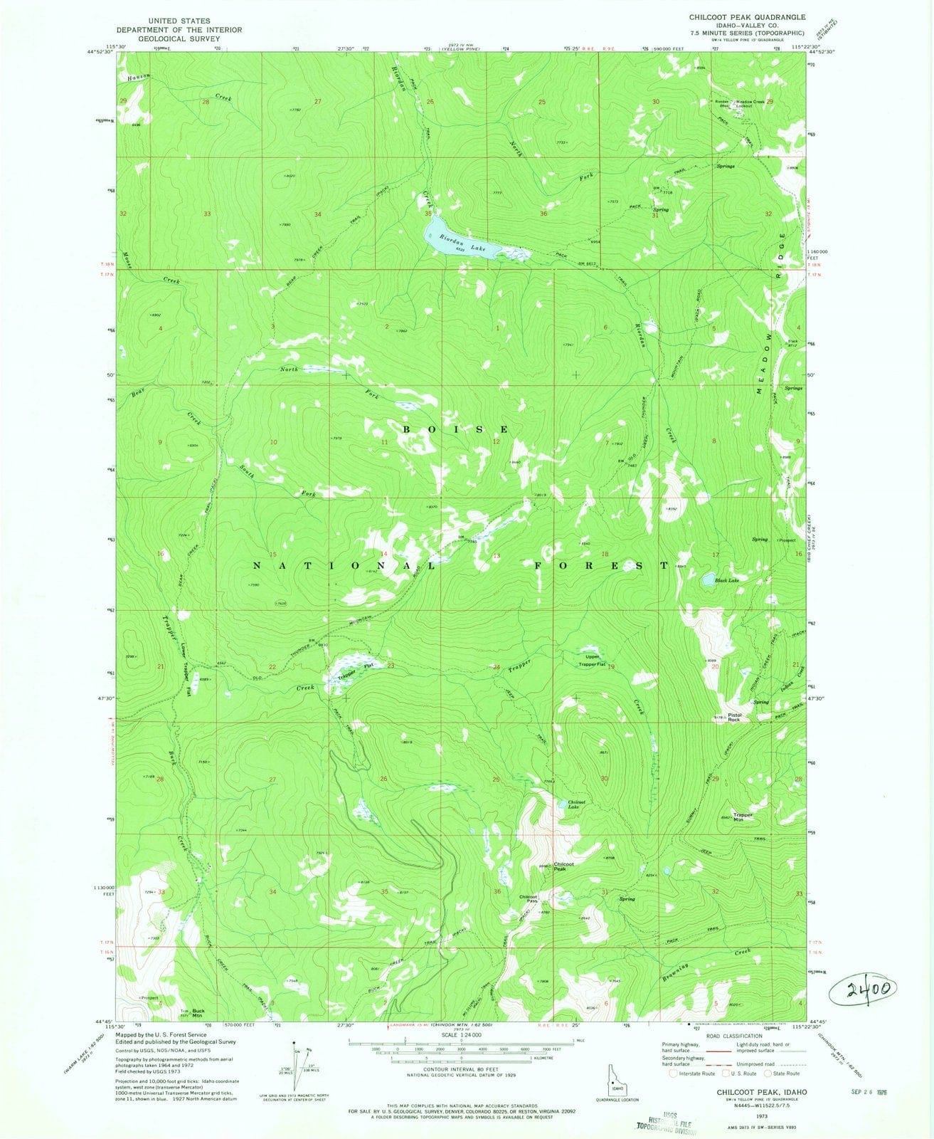 1973 Chilcoot Peak, ID - Idaho - USGS Topographic Map
