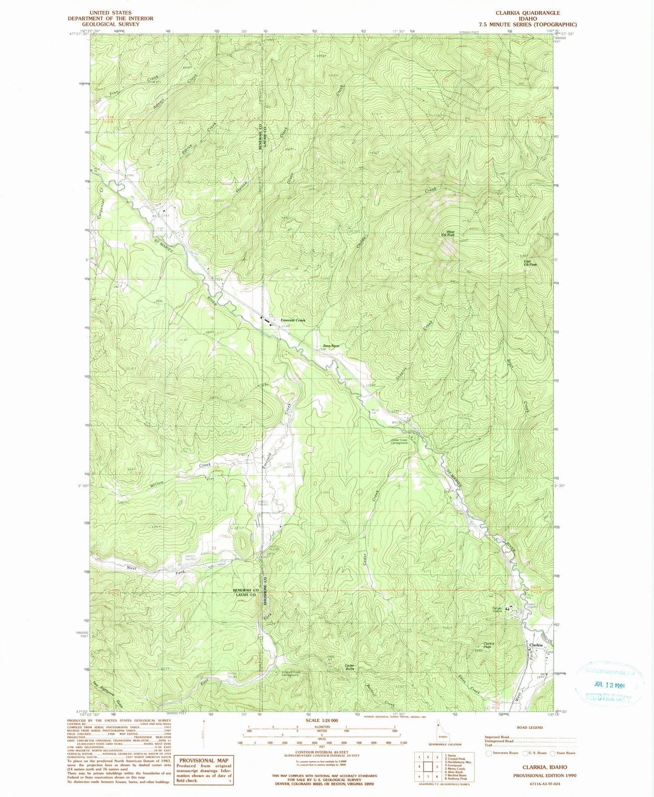 1990 Clarkia, ID - Idaho - USGS Topographic Map