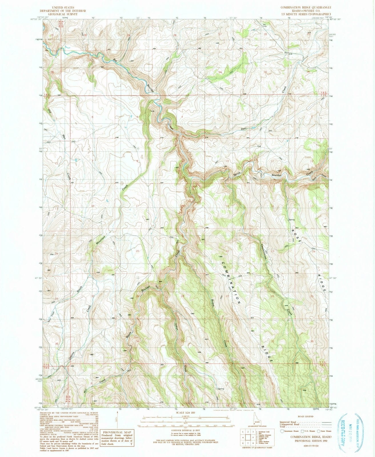 1990 Combination Ridge, ID - Idaho - USGS Topographic Map
