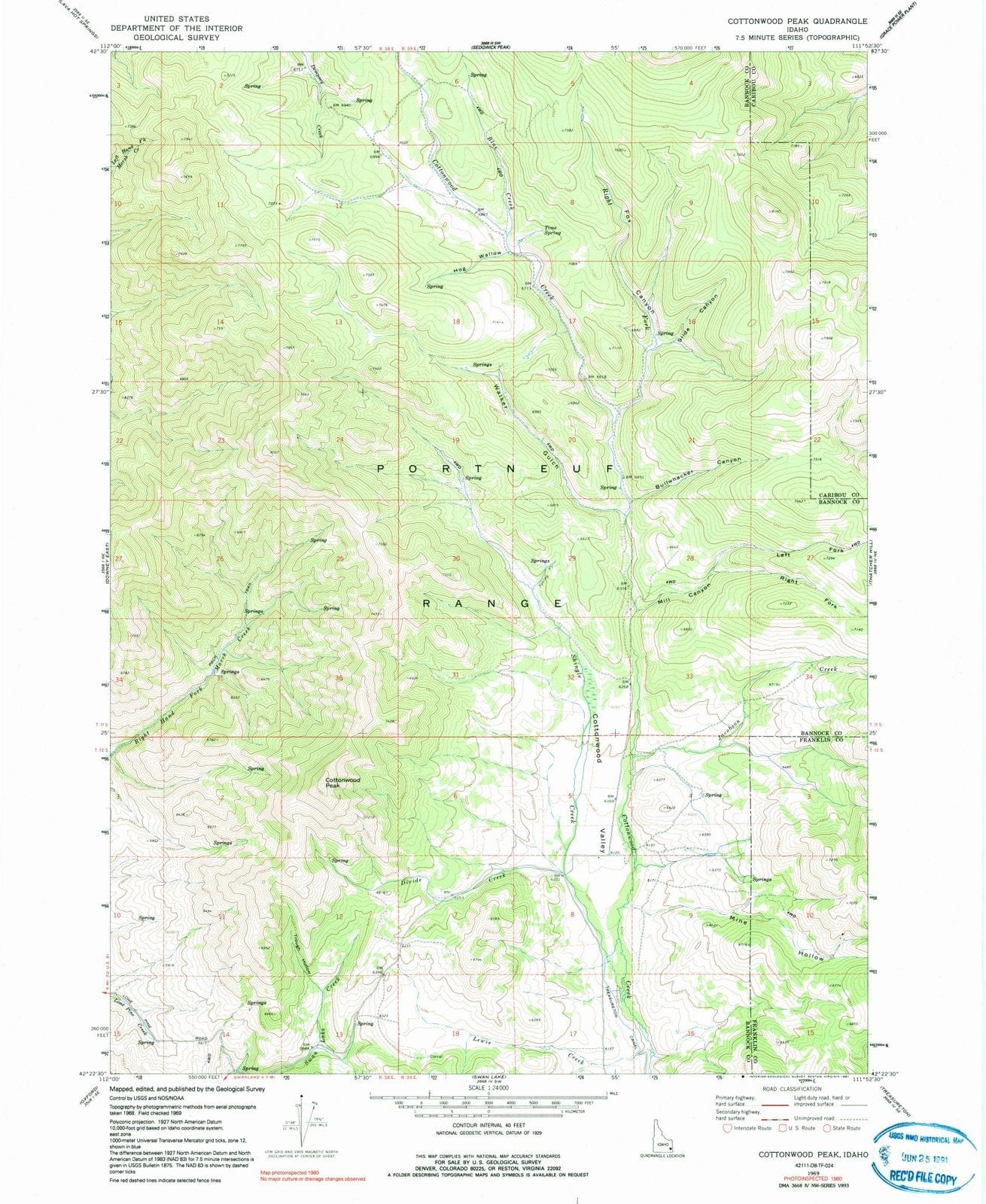 1969 Cottonwood Peak, ID - Idaho - USGS Topographic Map
