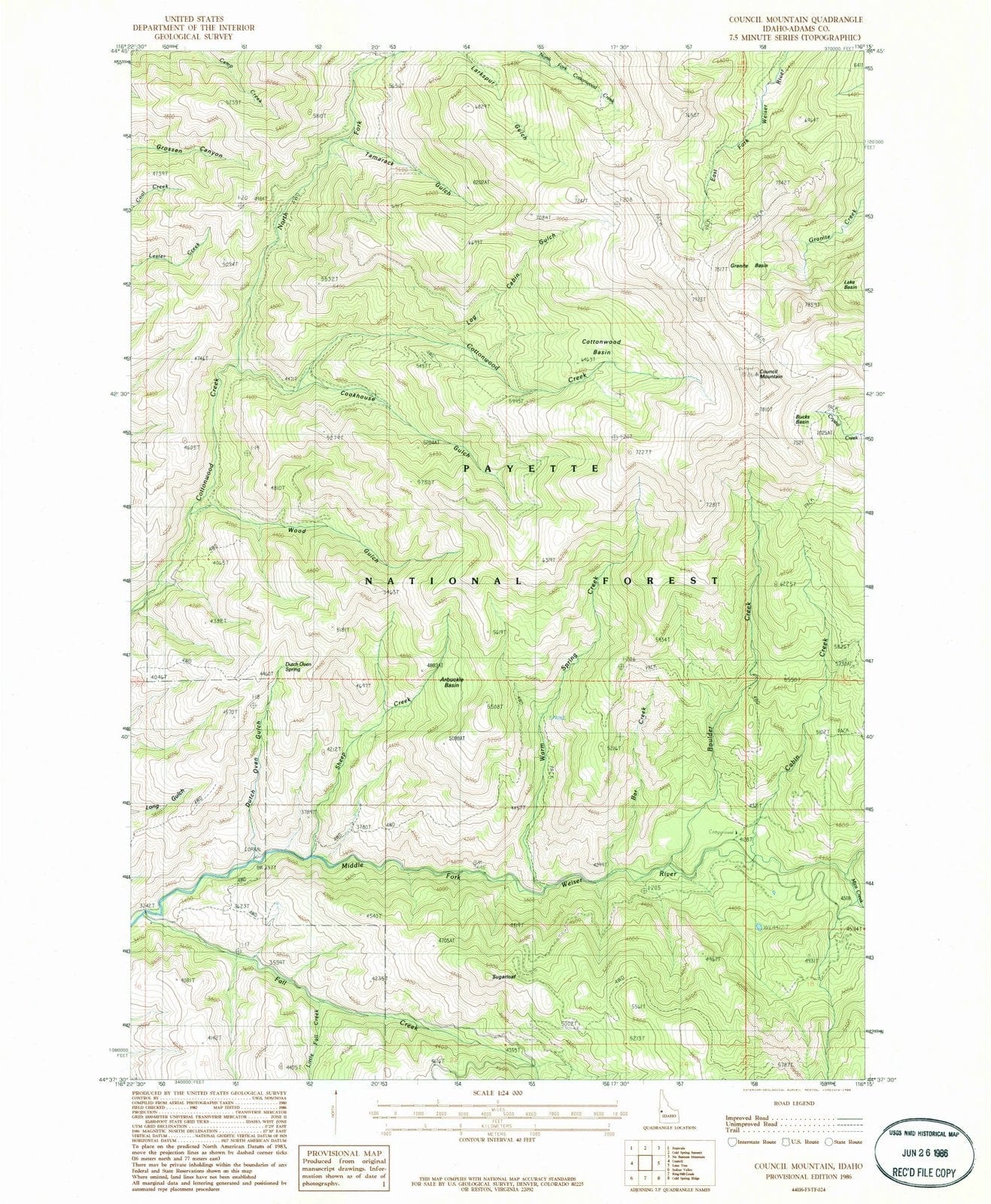 1986 Council Mountain, ID - Idaho - USGS Topographic Map